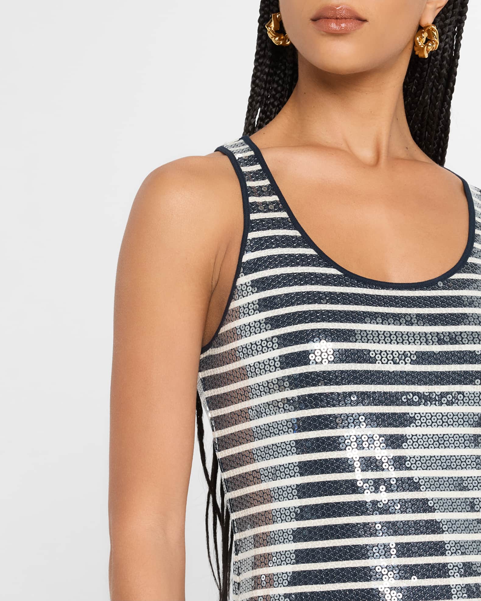 Marella Beati Striped Sequin Midi Dress | Neiman Marcus