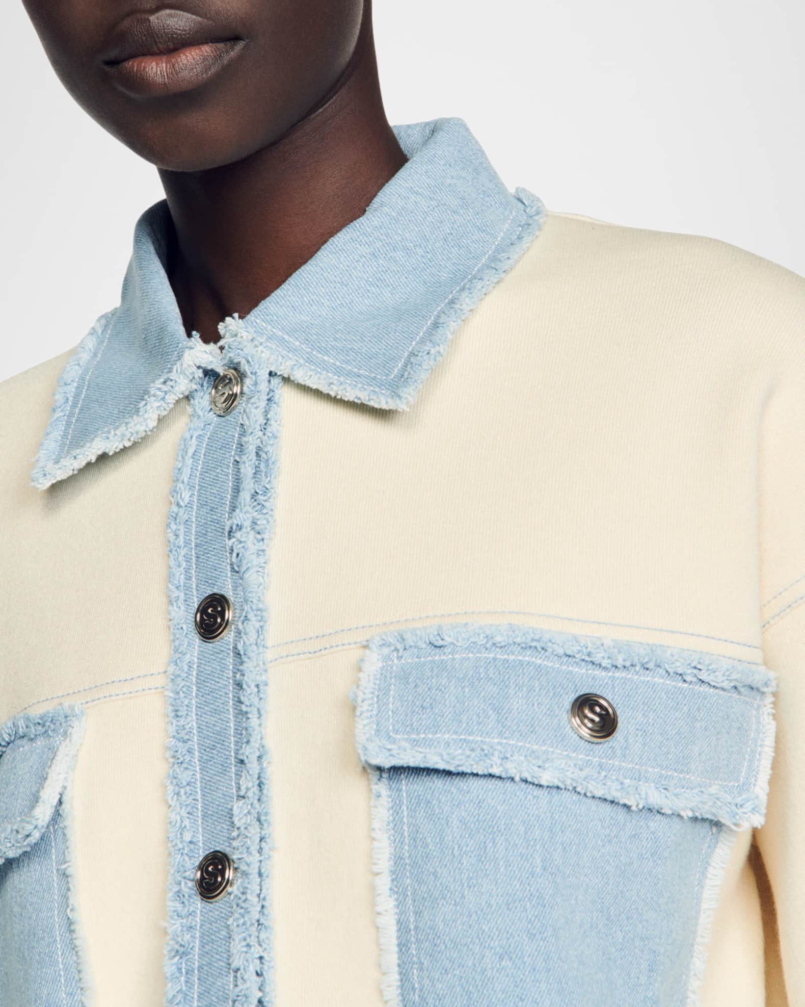 Sweater Cardi and Frayed Denim Sleeve main image 1