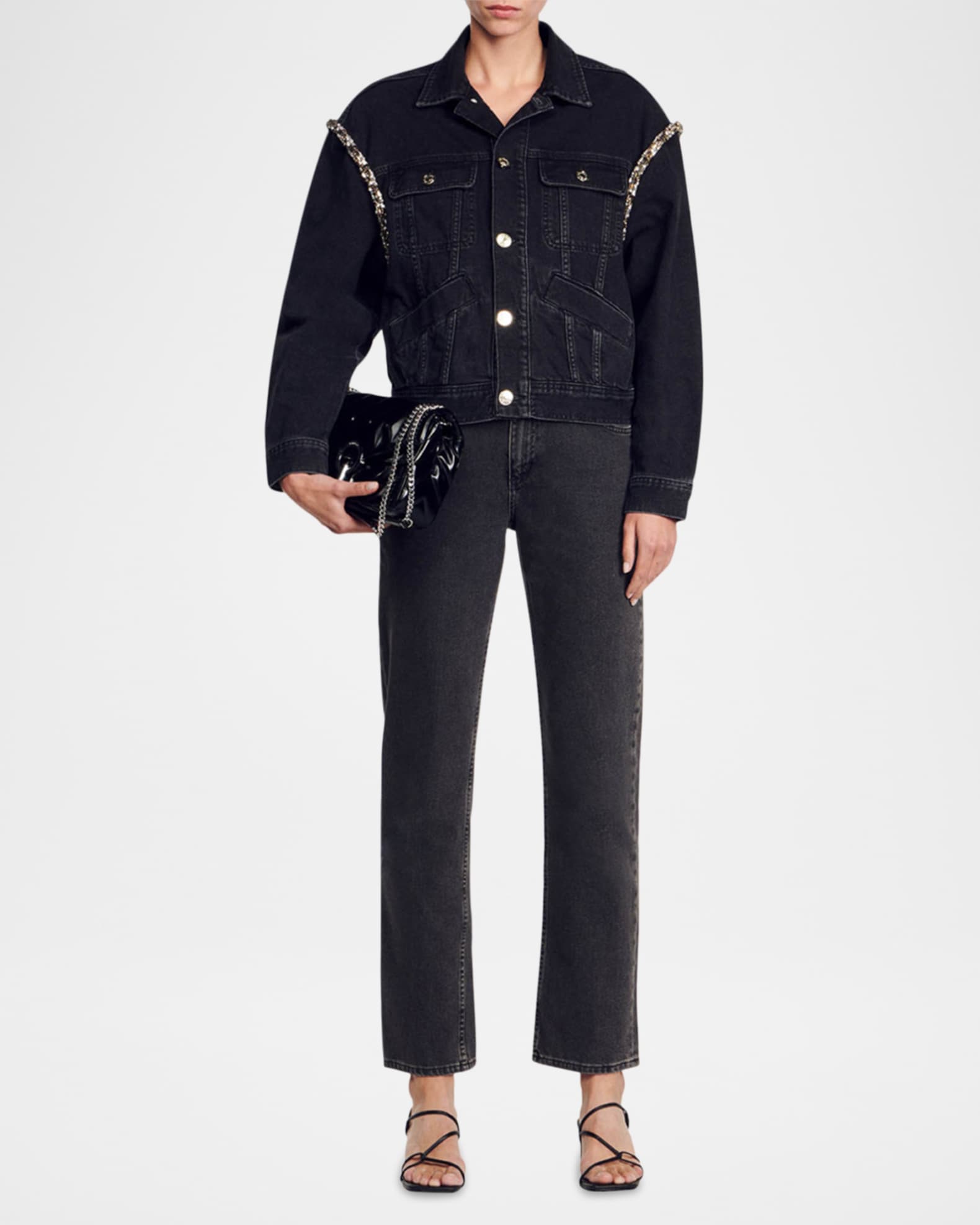 【ギフ_包装】 Embellished Paloma Sandro Faded Marcus Neiman | Jacket Denim ジャケット・アウター