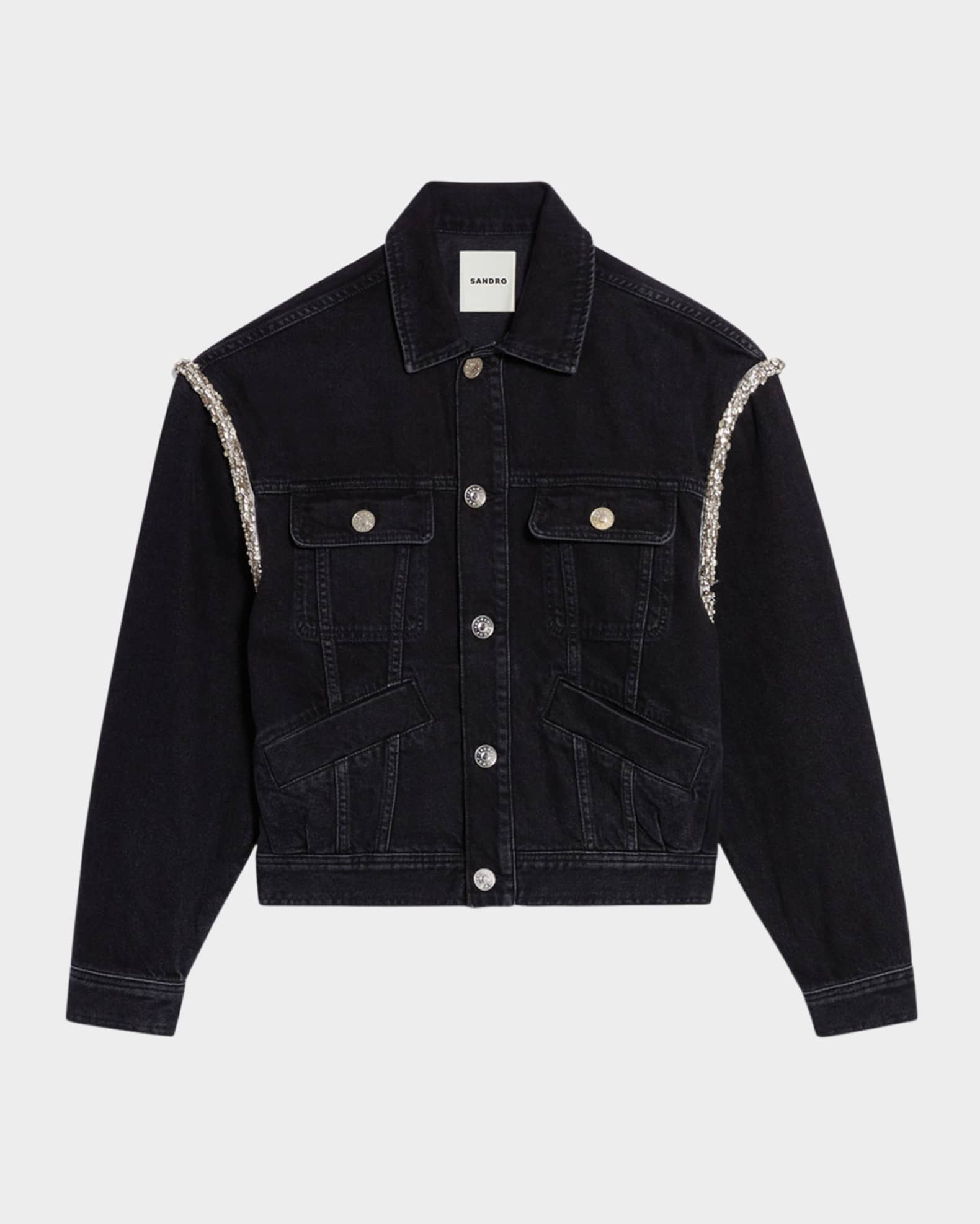 Sandro Paloma Embellished Faded Denim Jacket Neiman Marcus