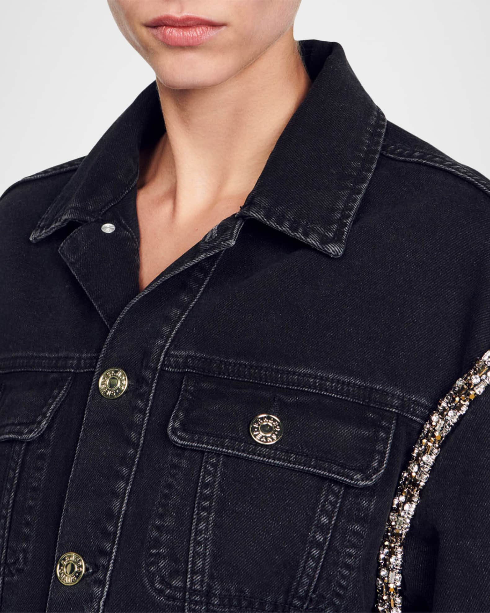 Sandro Paloma Embellished Faded Denim Jacket | Neiman Marcus