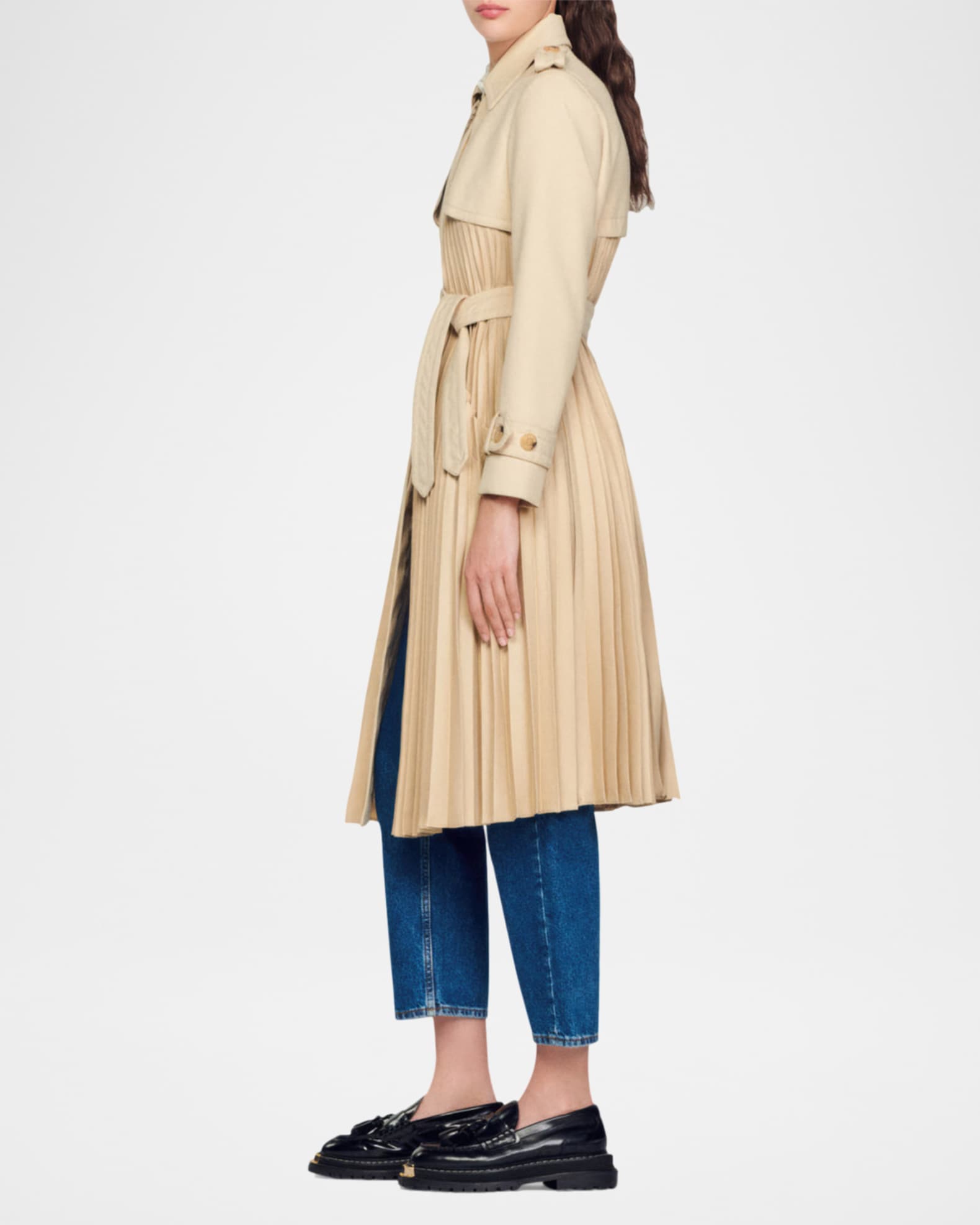 【SANDRO】 Vino Pleated Trench Coat Sandro Vino Pleated Trench Coat | Neiman Marcus