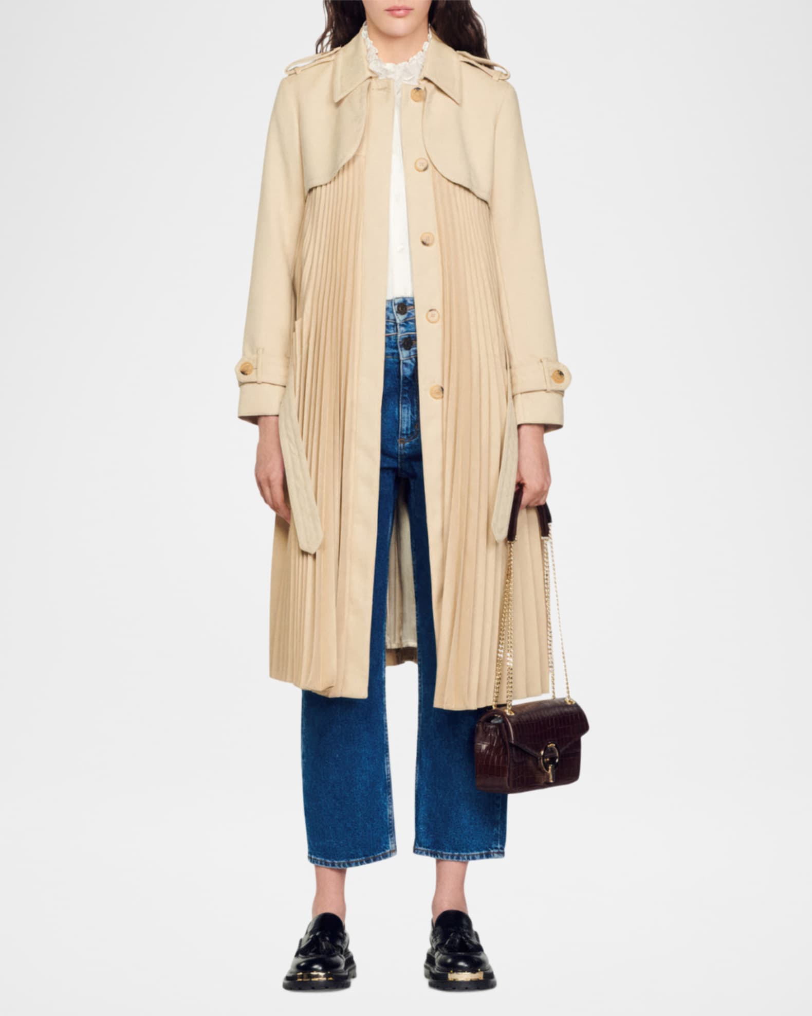 【SANDRO】 Vino Pleated Trench Coat Sandro Vino Pleated Trench Coat | Neiman Marcus