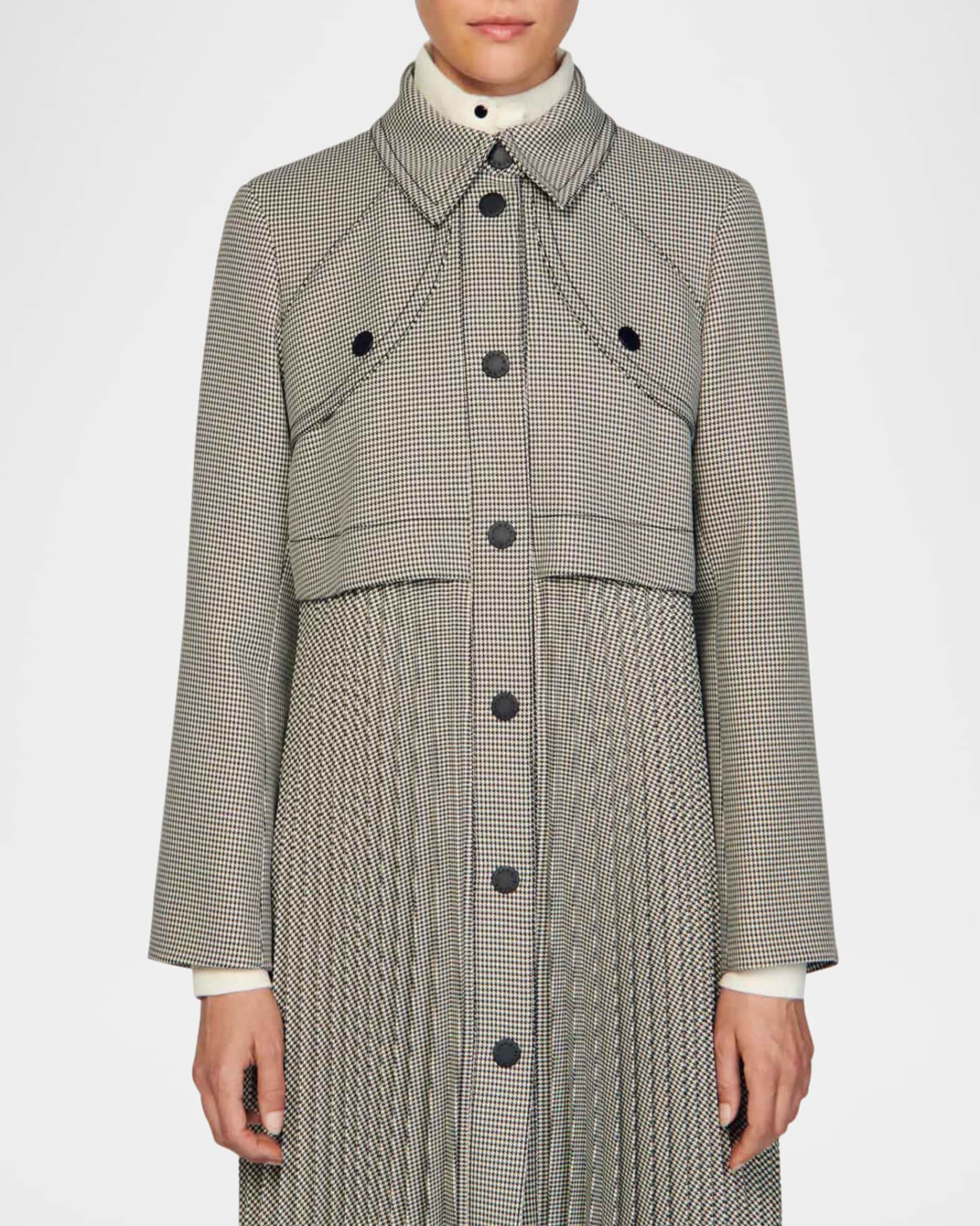 2024-25 秋冬新作  ハイブランドの Pleated Mathilda Sandro Houndstooth Marcus Neiman | Coat Trench ジャケット・アウター