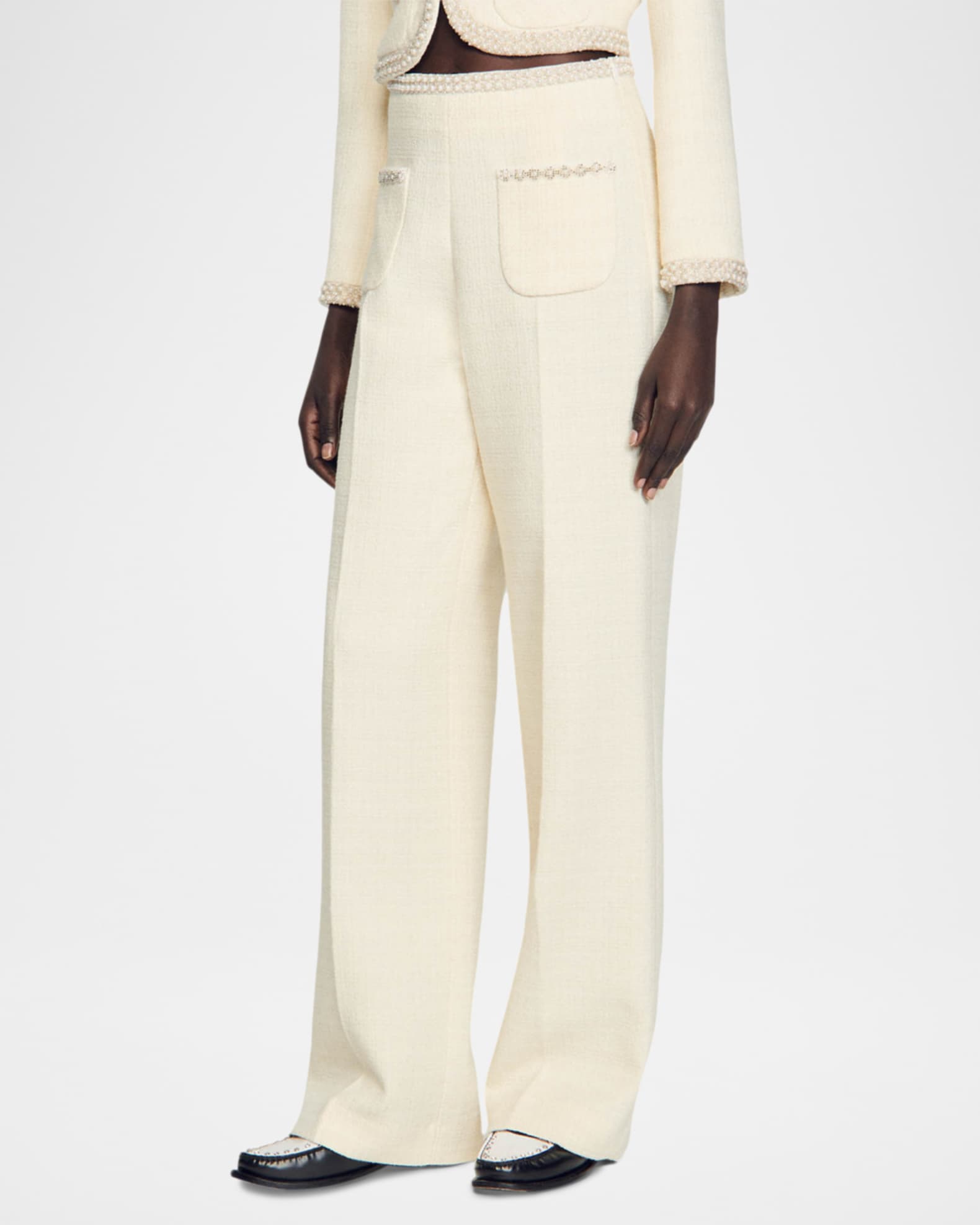 Vaye Tweed Beaded Trim Pants 1