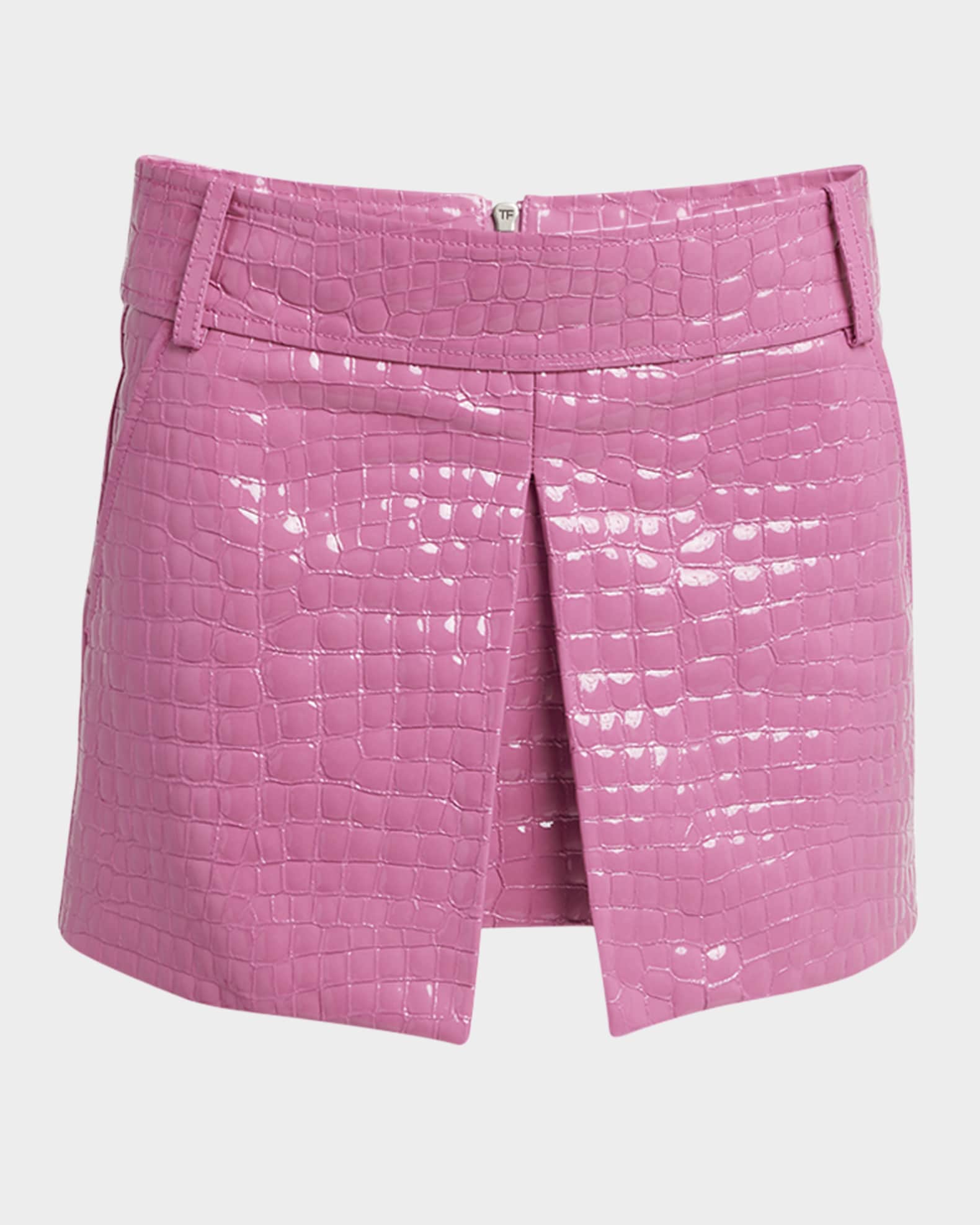 Croc-Embossed Glossy Leather Mini Skirt 0