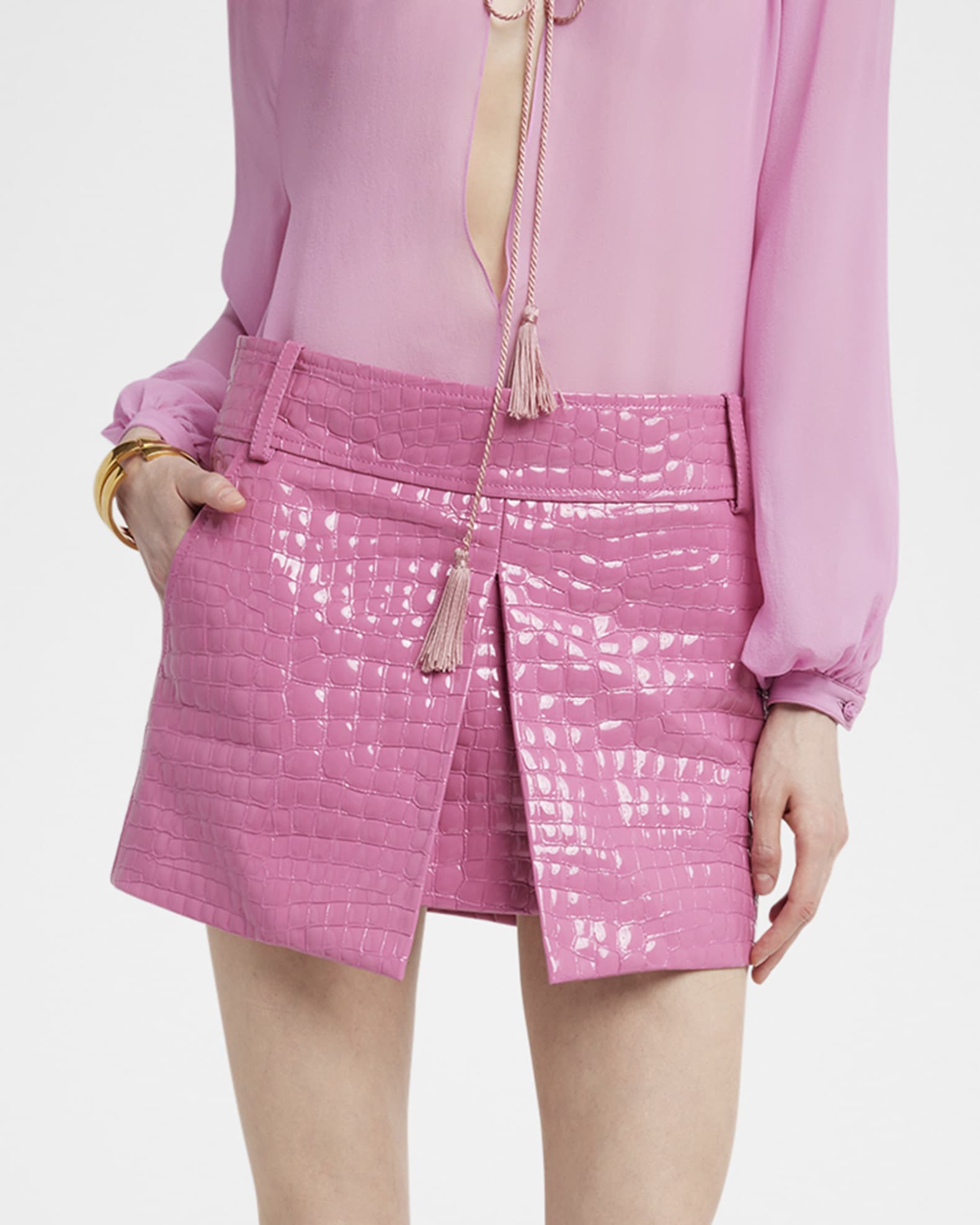 TOM FORD Croc-Embossed Glossy Leather Mini Skirt | Neiman Marcus