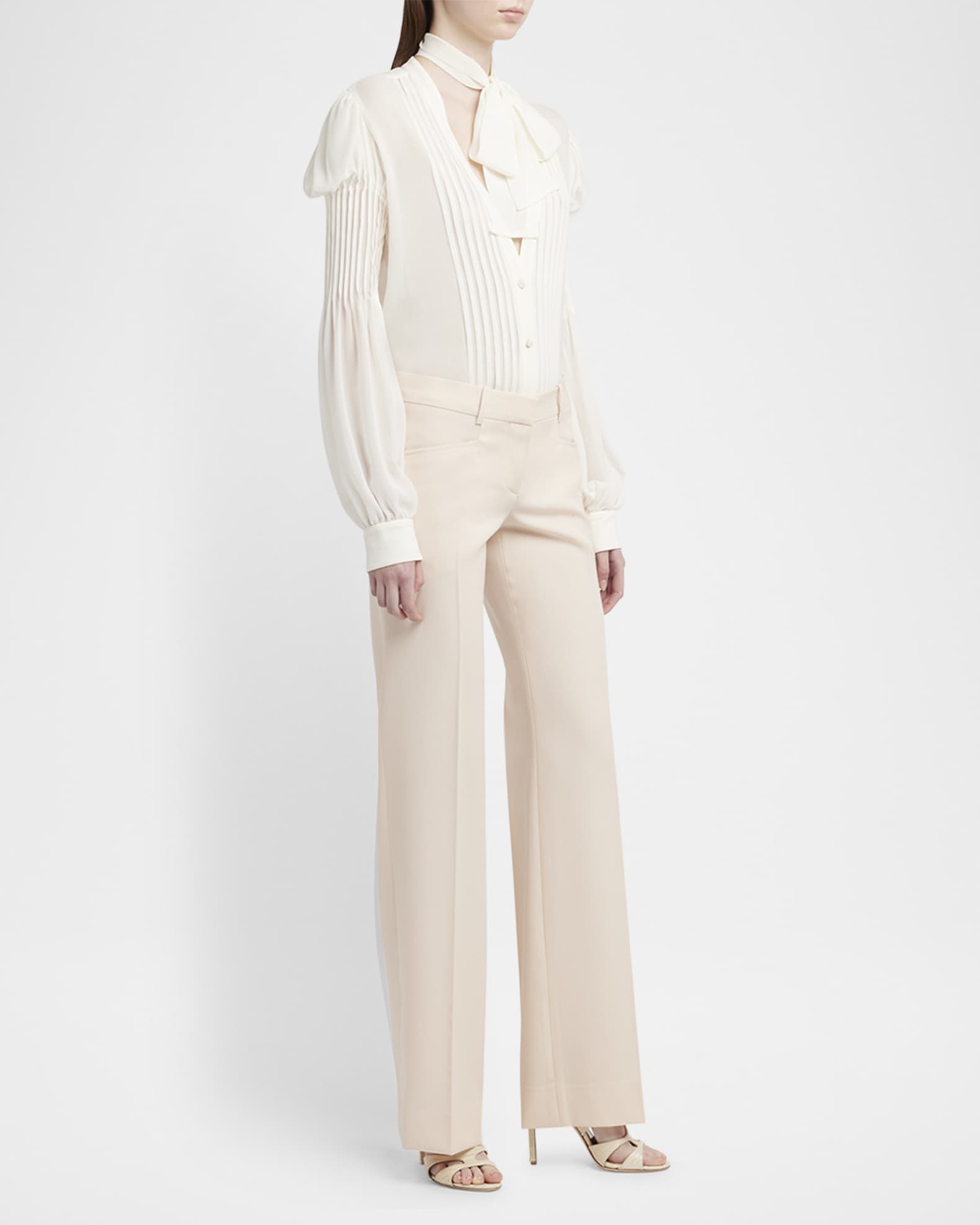 Semi-Sheer Silk Blouse with Tie Neck 1