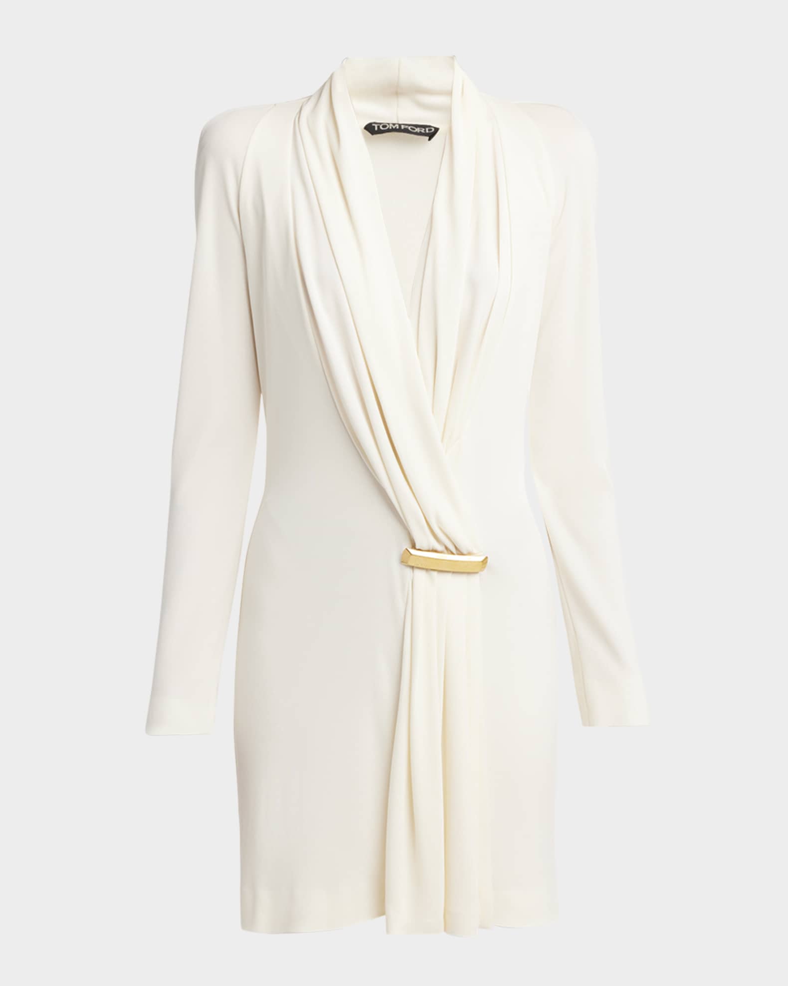 V-Neck Draped Mini Dress with Buckle Detail 0