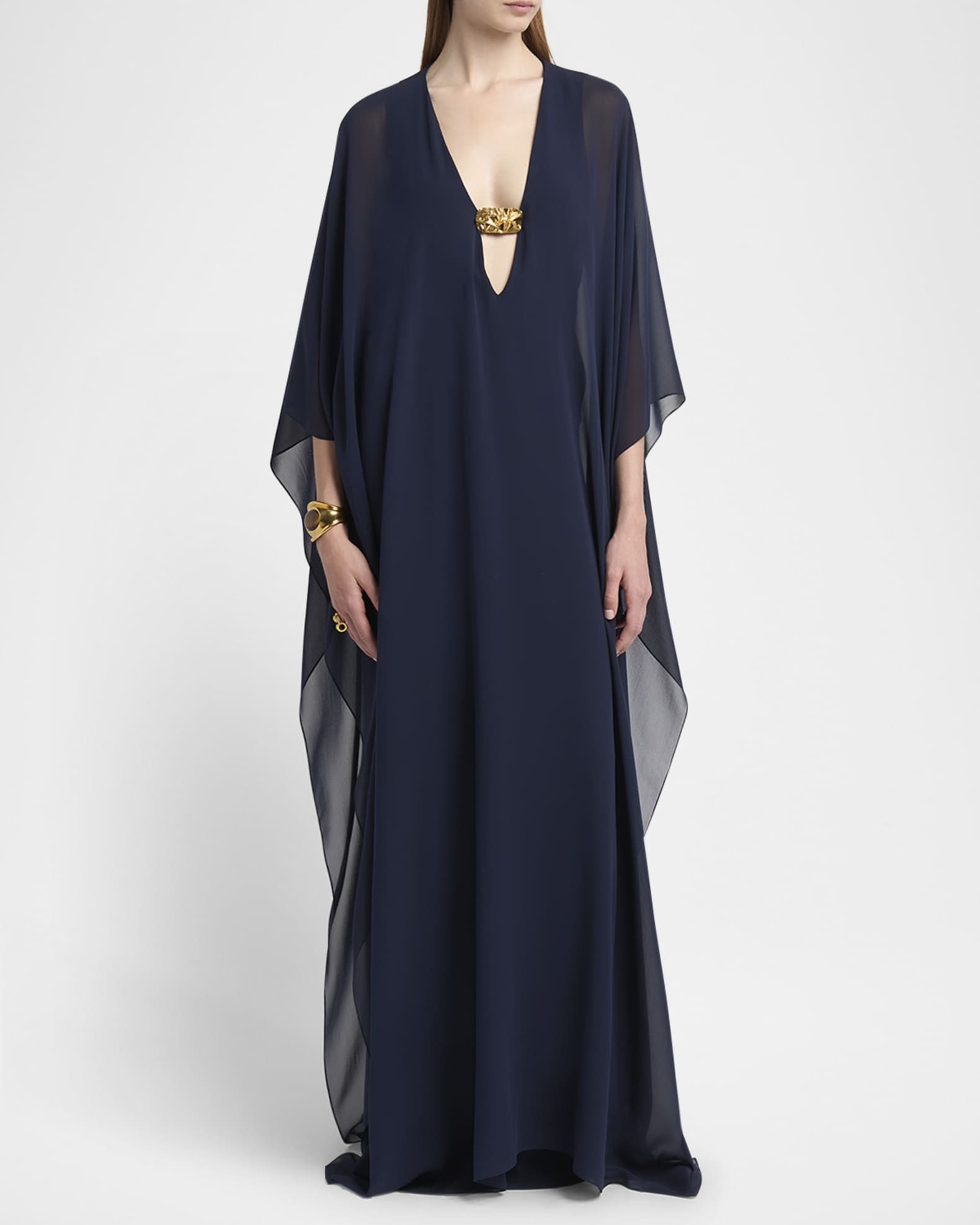 Flowy Caftan Gown with Neckline Detail 1