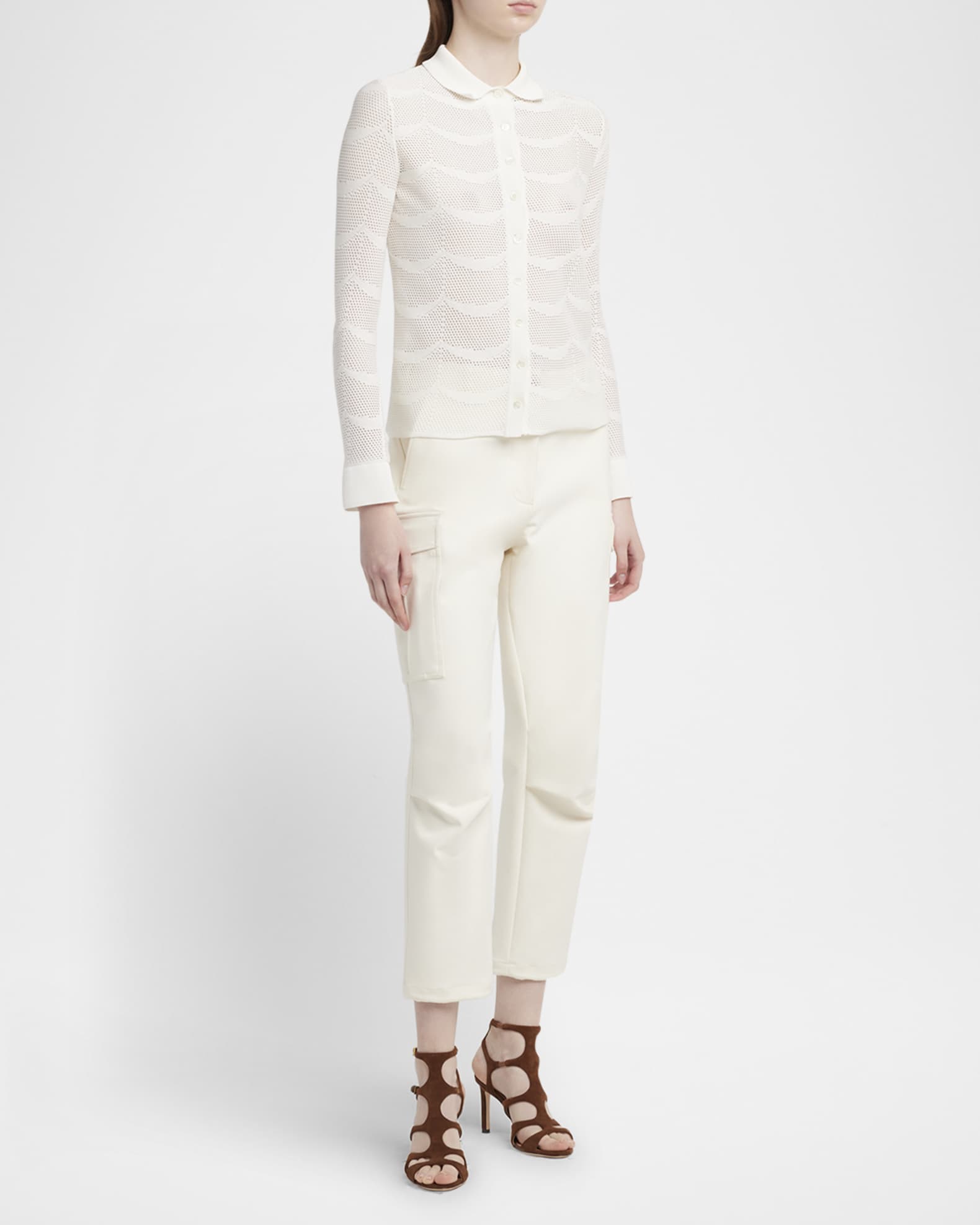 Crescent Mesh Polo Button Down Top 1