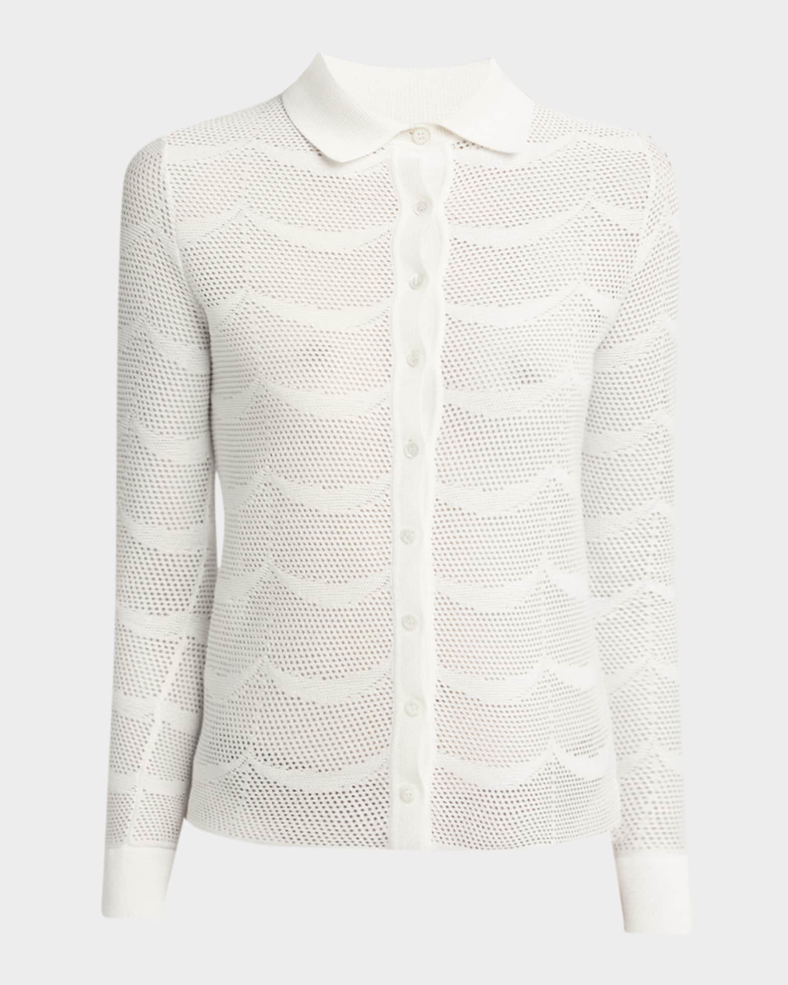 Crescent Mesh Polo Button Down Top 0