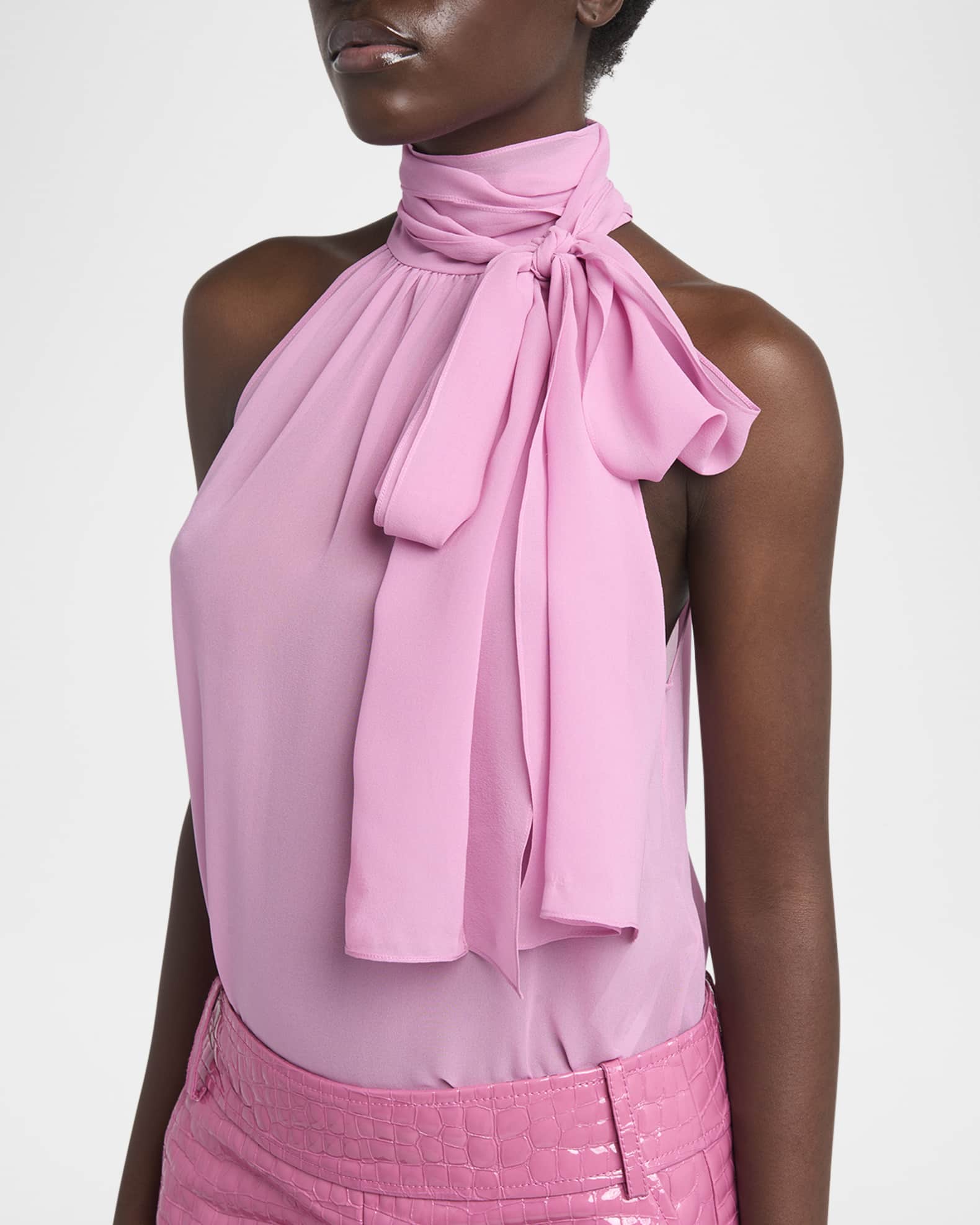 TOM FORD Silk Tie-Neck Halter Blouse | Neiman Marcus
