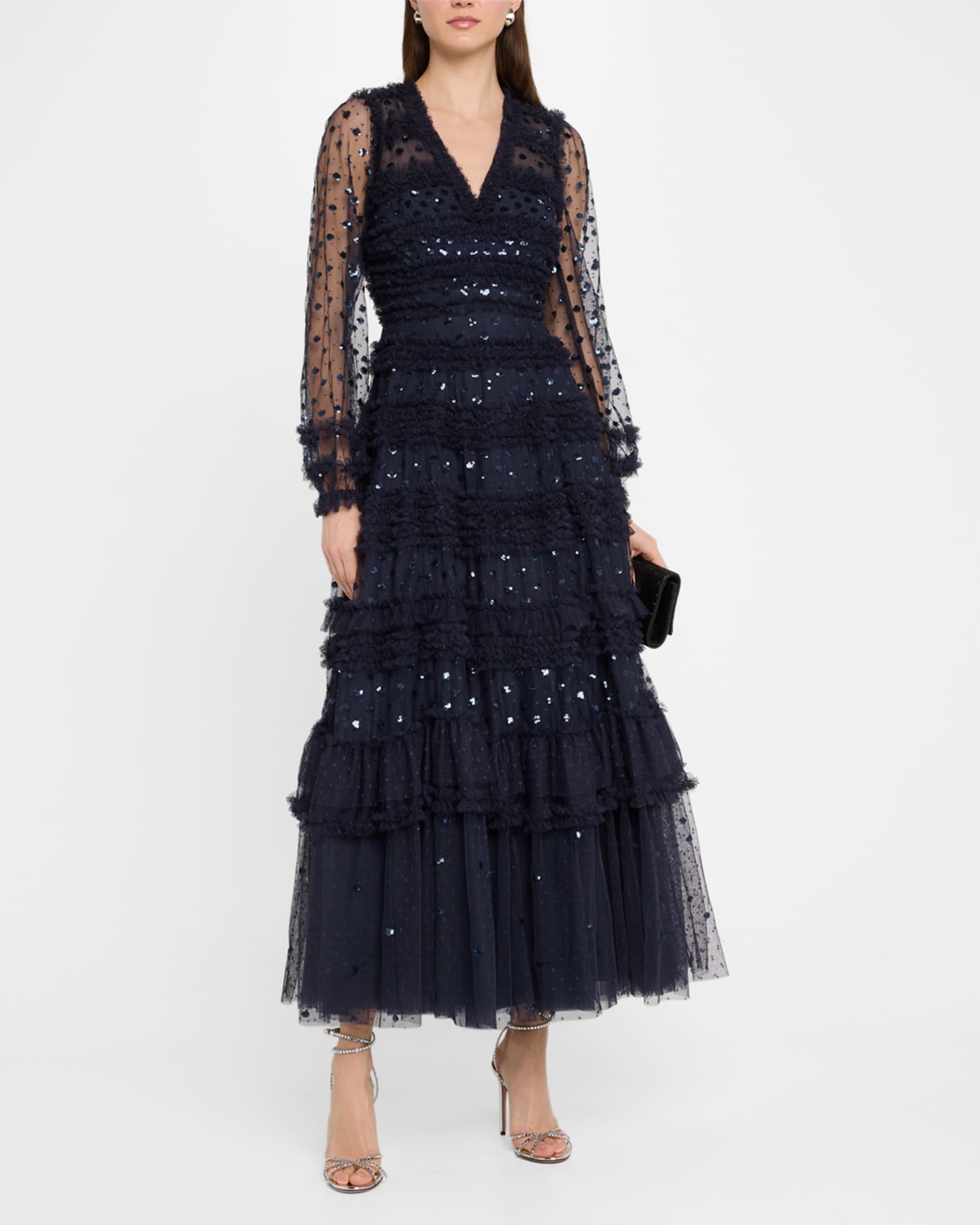 Vivian Tiered Ruffle-Trim Sequin Ankle Gown 1