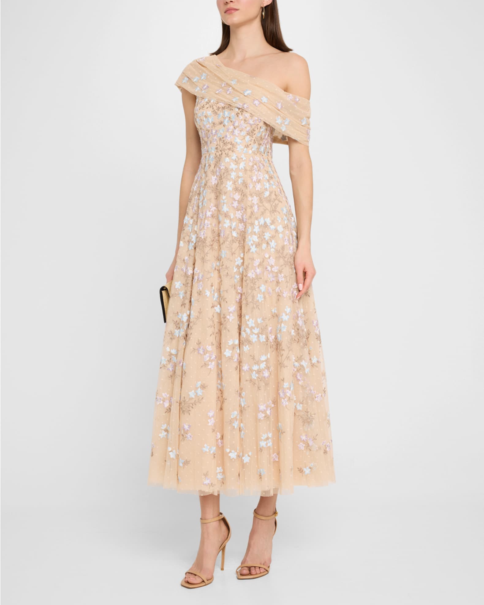 Everett Bloom One-Shoulder Embroidered Gown 1