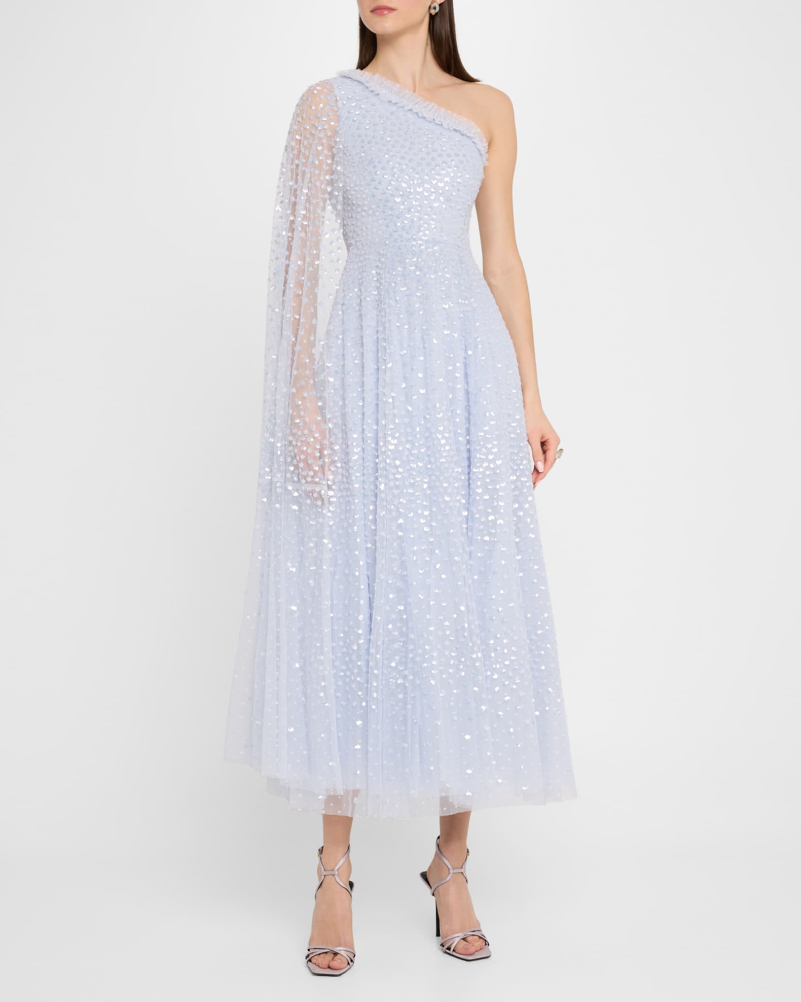 Scatter Dot One-Shoulder Sequin Ankle Gown 1