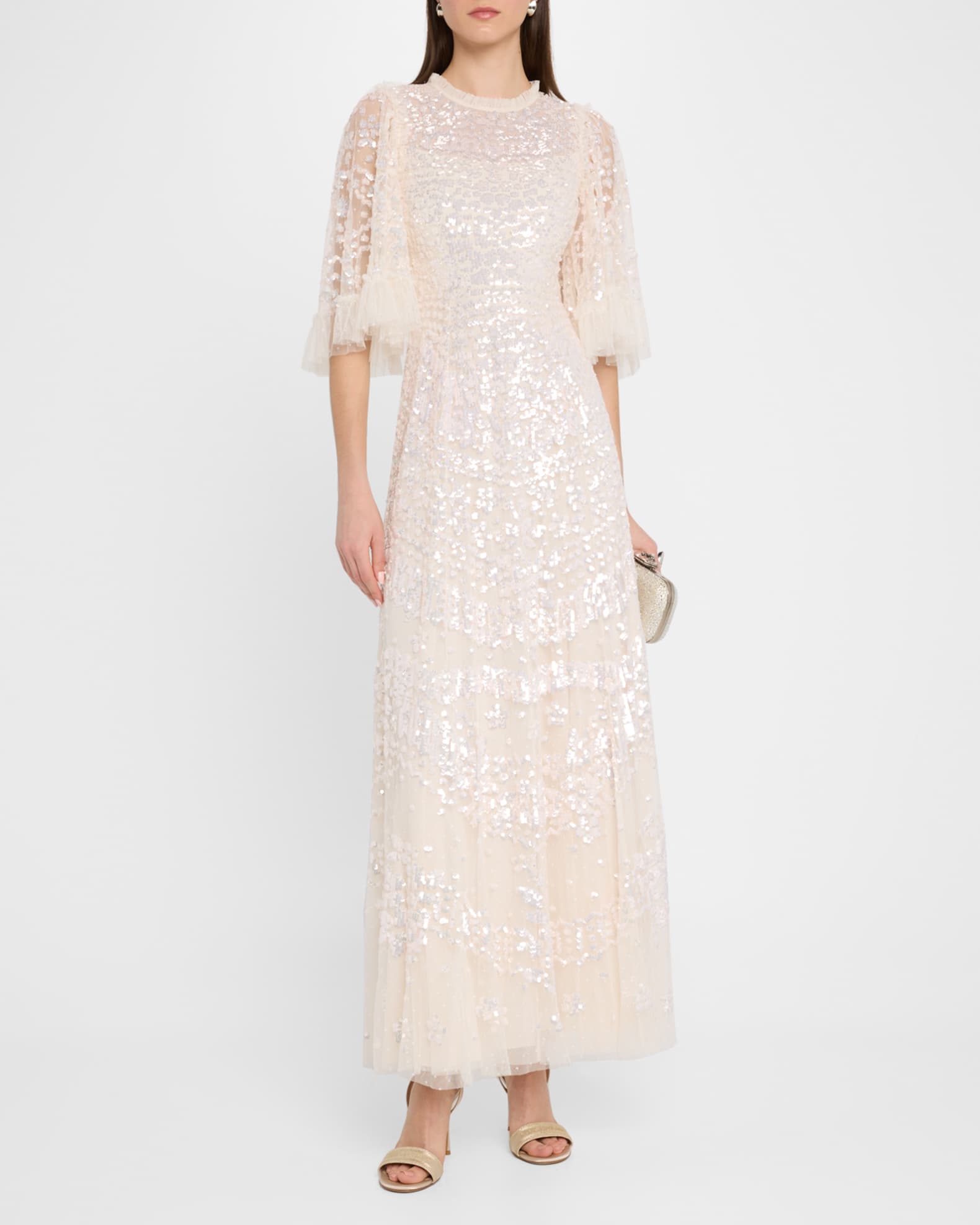 Anais Sequin Flutter-Sleeve Gown 1