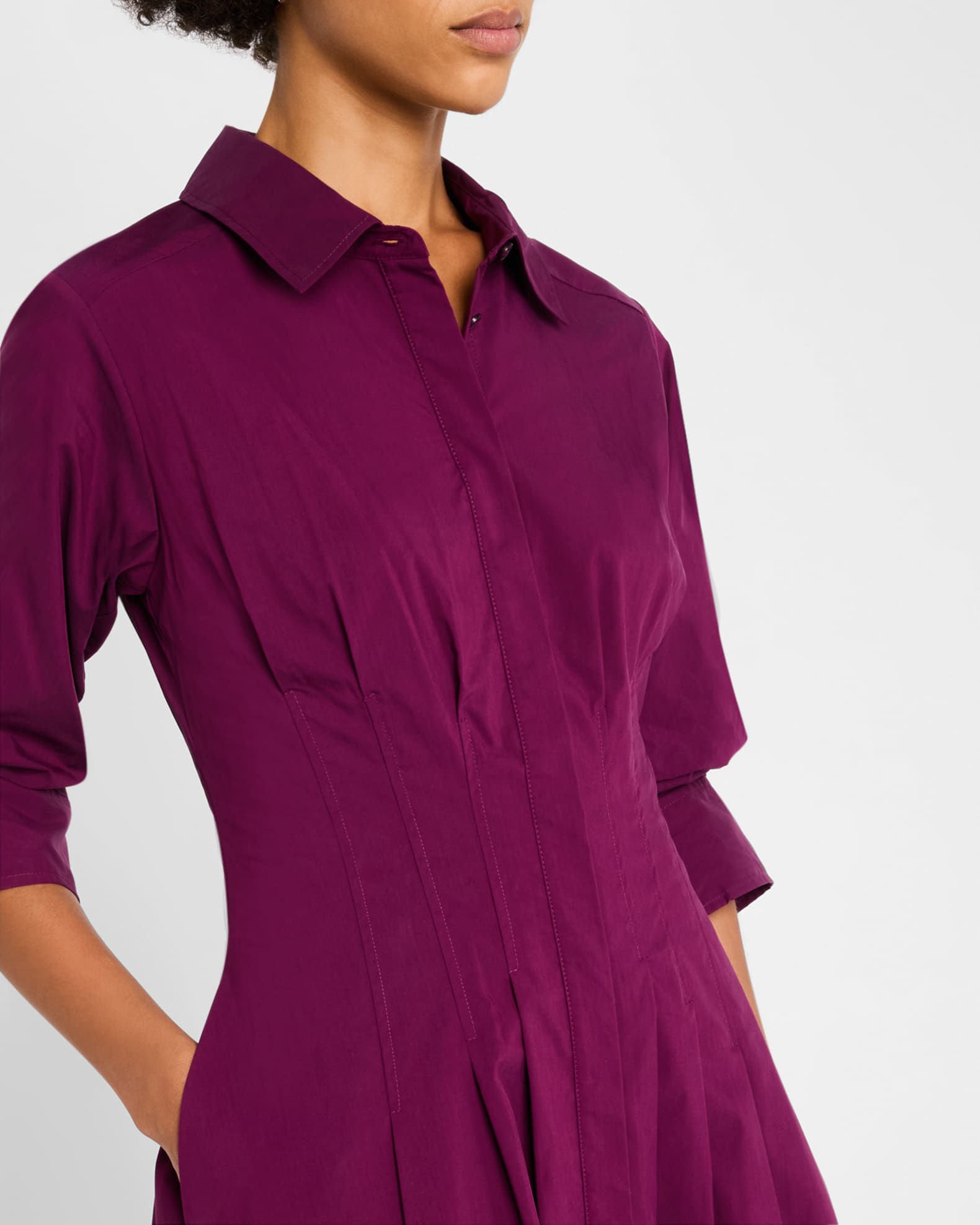 SIMKHAI
 Jazz Core Cotton Poplin Pintuck Midi-Dress