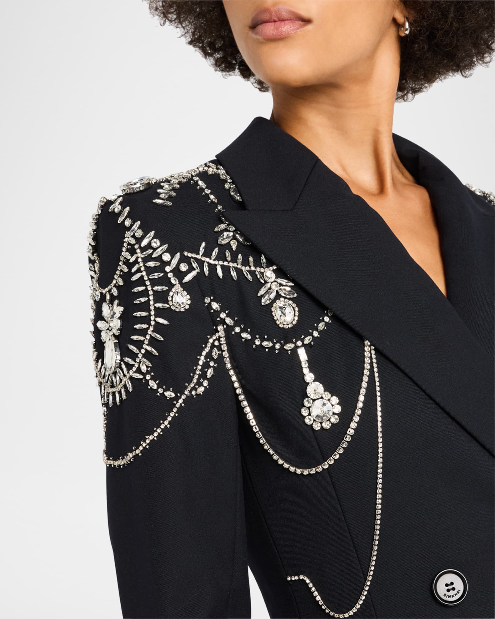 Taton Crystal Embellished Cutout Denim Blazer