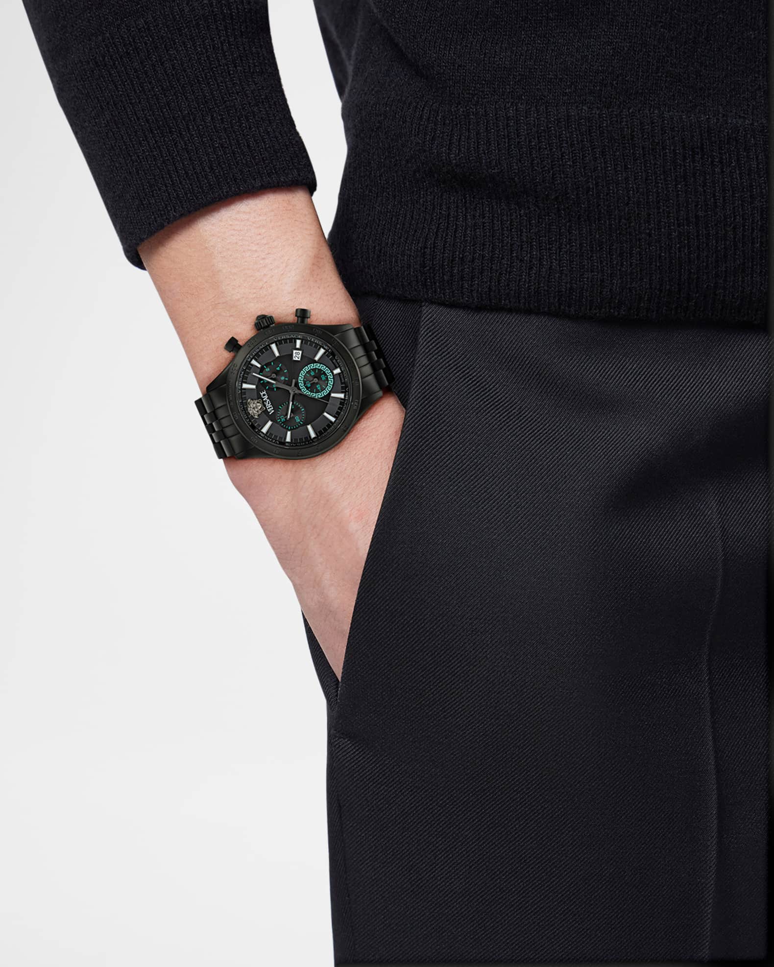 腕時計その他 Versace Regalia Bracelet Watch With Black Guilloche Dial Versace Chrono Master Mens Watch IP Yellow Gold Case and