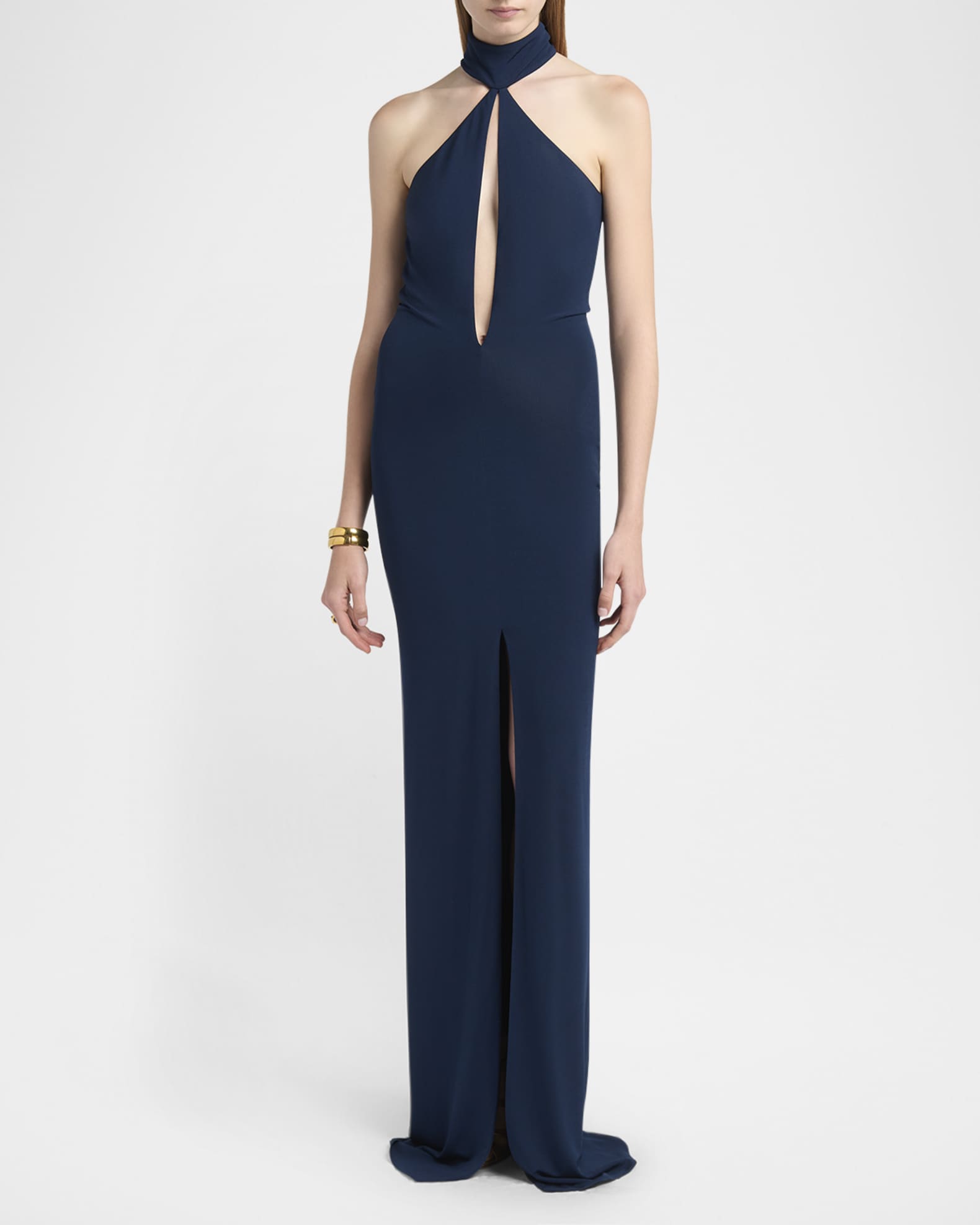 Plunging Keyhole Choker Halter Gown 1