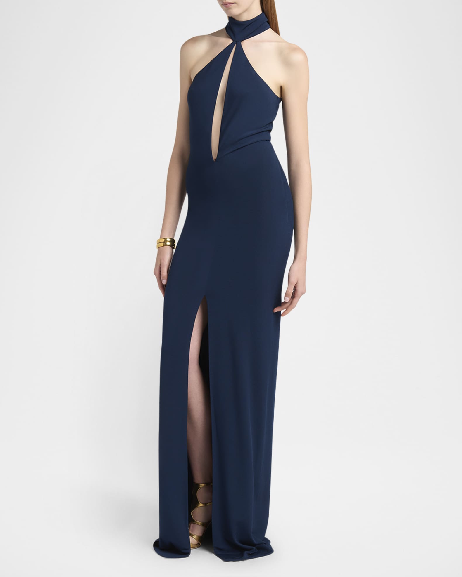 tom ford halter dress TOM FORD Cutout Draped Velvet Halterneck Midi Dress - Women - Burgundy Dresses