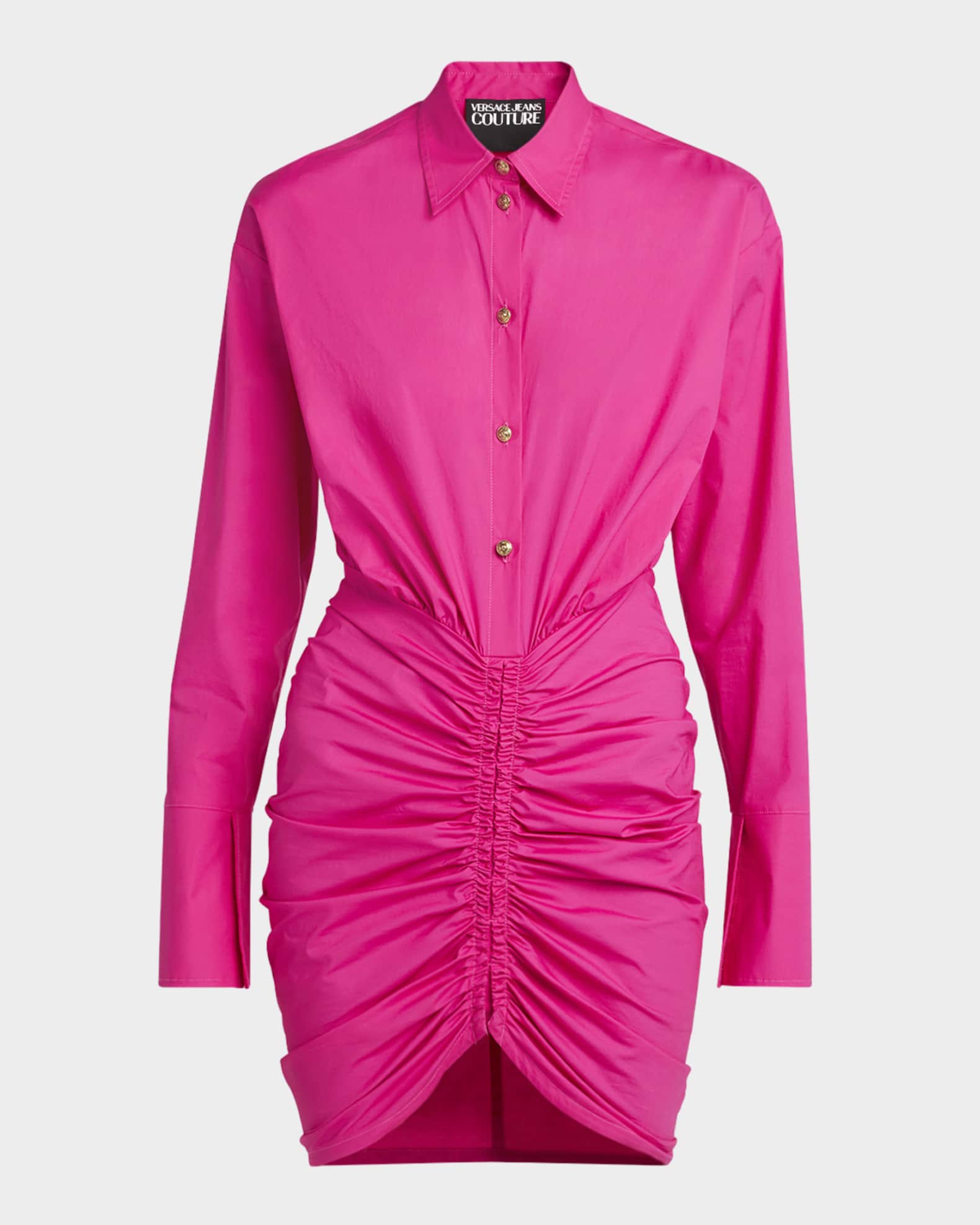 Ruched Long-Sleeve Shirtdress 0