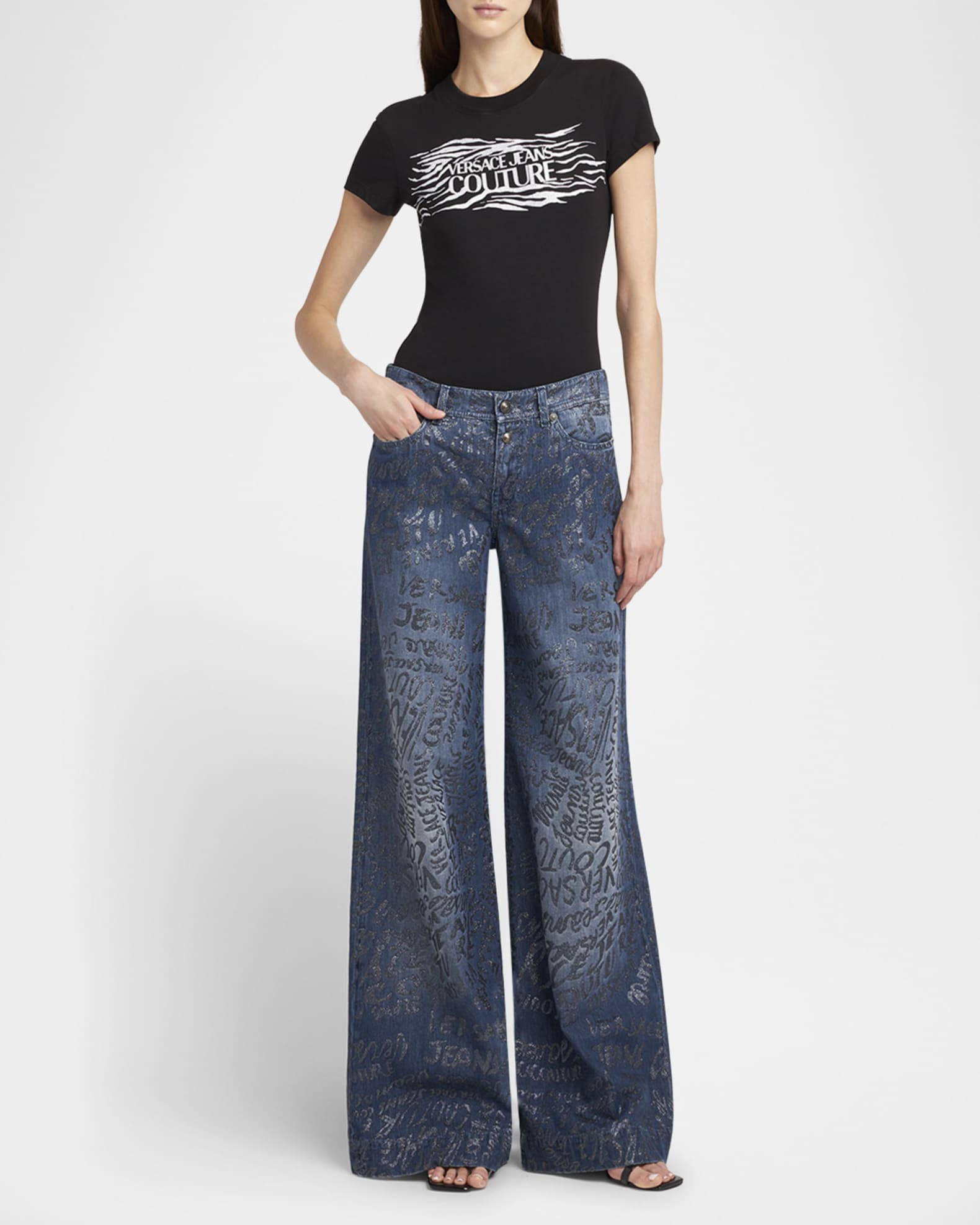 Wide-Leg Glitter Logo Jeans 1