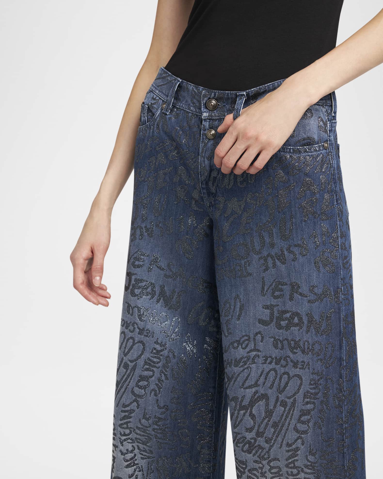 Versace Jeans Couture Wide-Leg Glitter Logo Jeans | Neiman