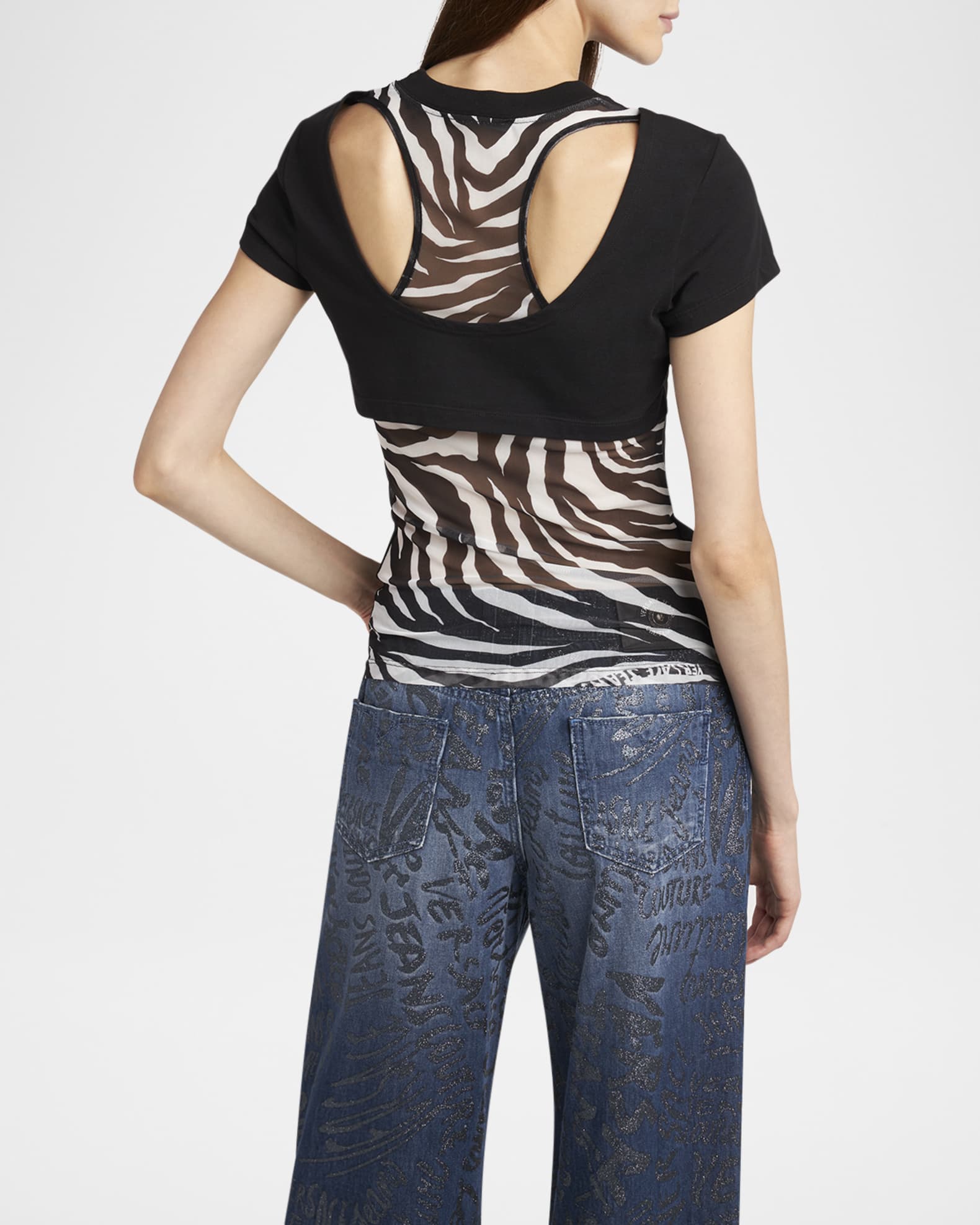 VERSACE JEANS ゼブラ ロゴ Tシャツ スワロフスキー 白 コットン Versace Jeans Couture Short-Sleeve Zebra Logo T-Shirt