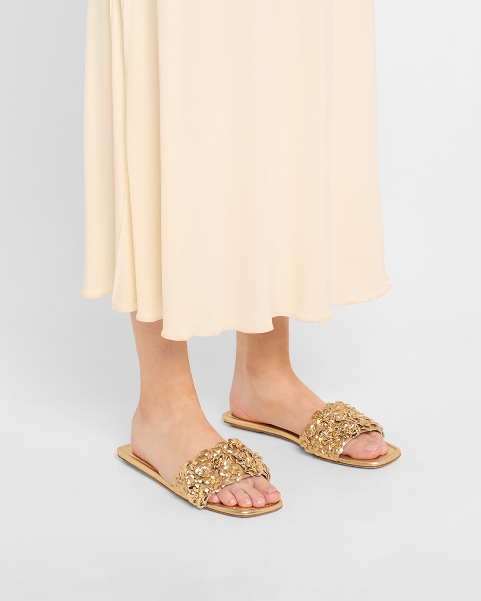 Meadow Metallic Leather Flower Slides 1