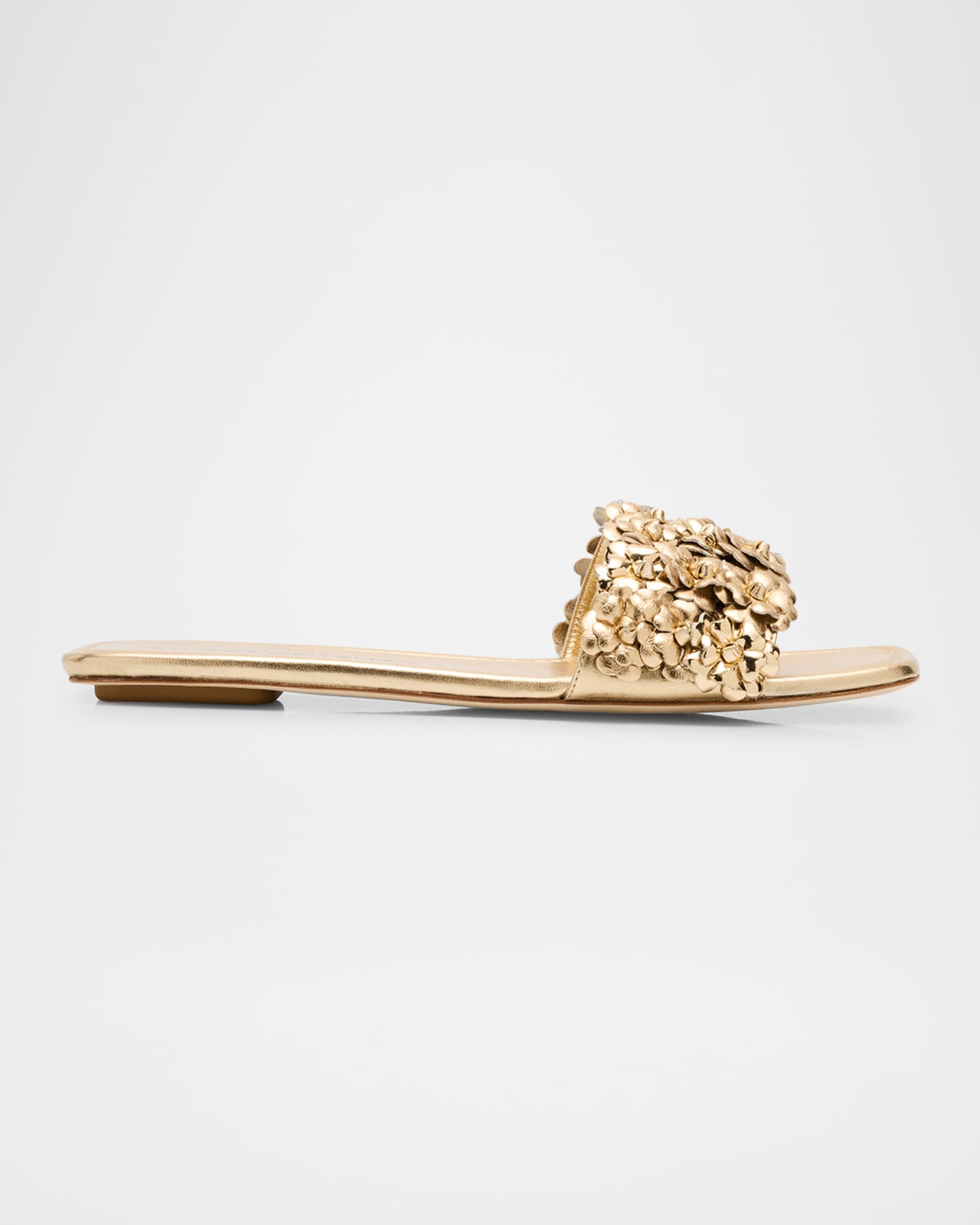 Meadow Metallic Leather Flower Slides 0