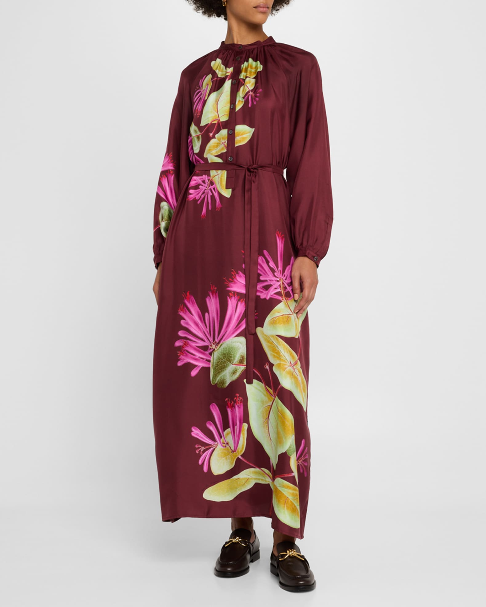 Floral-Print Organic Silk Maxi Shirtdress 1