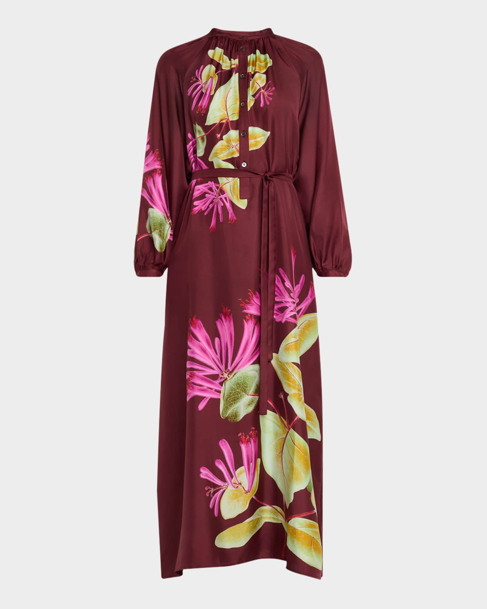 Floral-Print Organic Silk Maxi Shirtdress 0