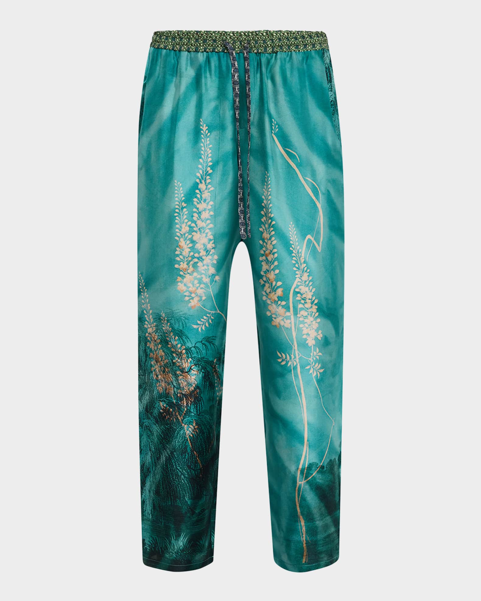 Cropped Floral-Print Silk Pants 0