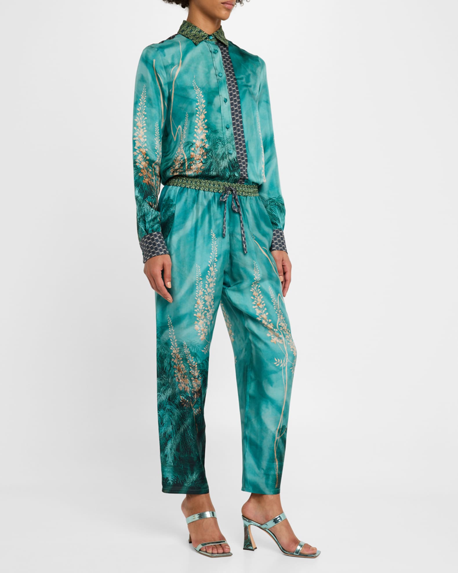 Floral & Geometric-Print Silk Shirt 1
