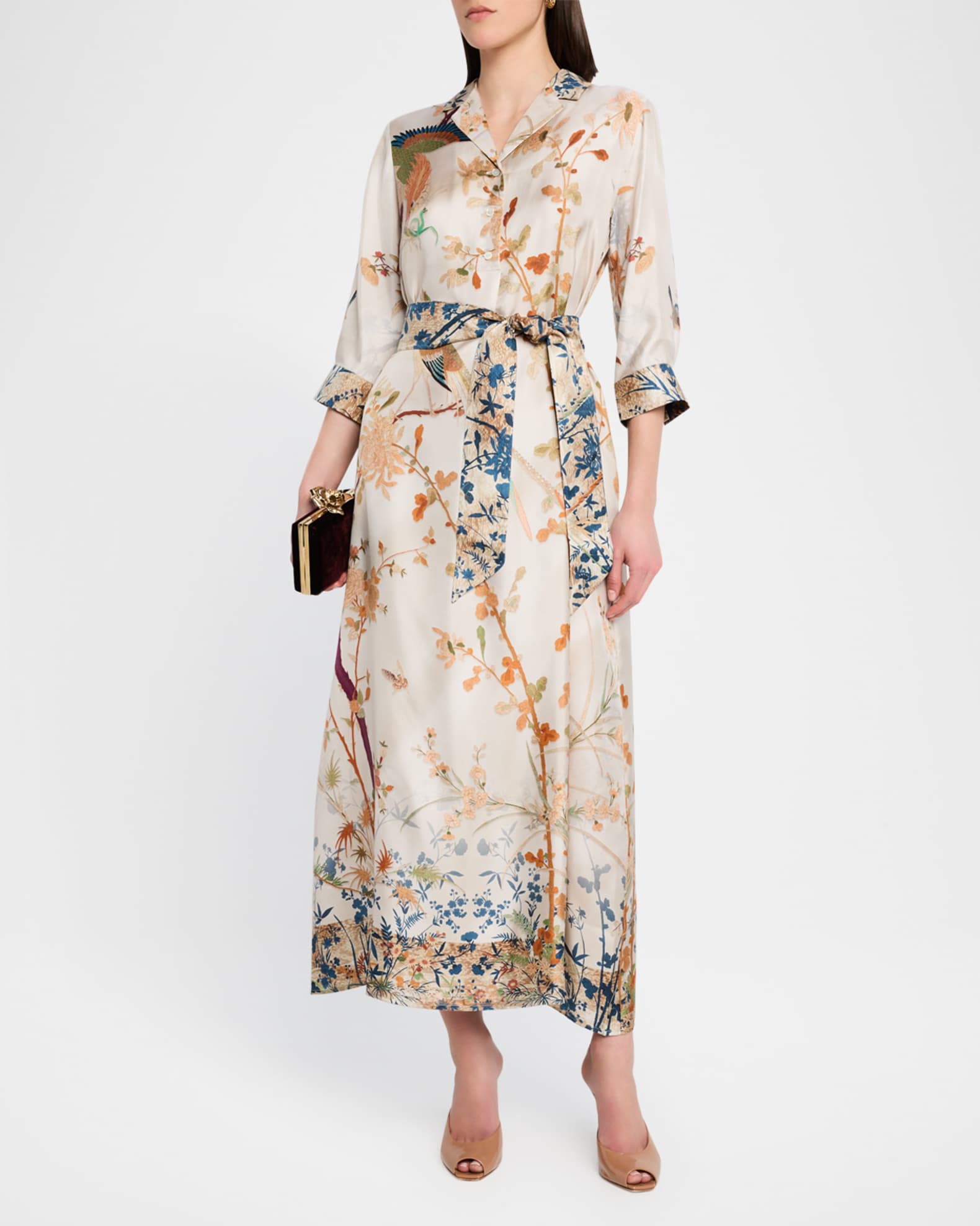 Floral-Print Silk Midi Shirtdress 1