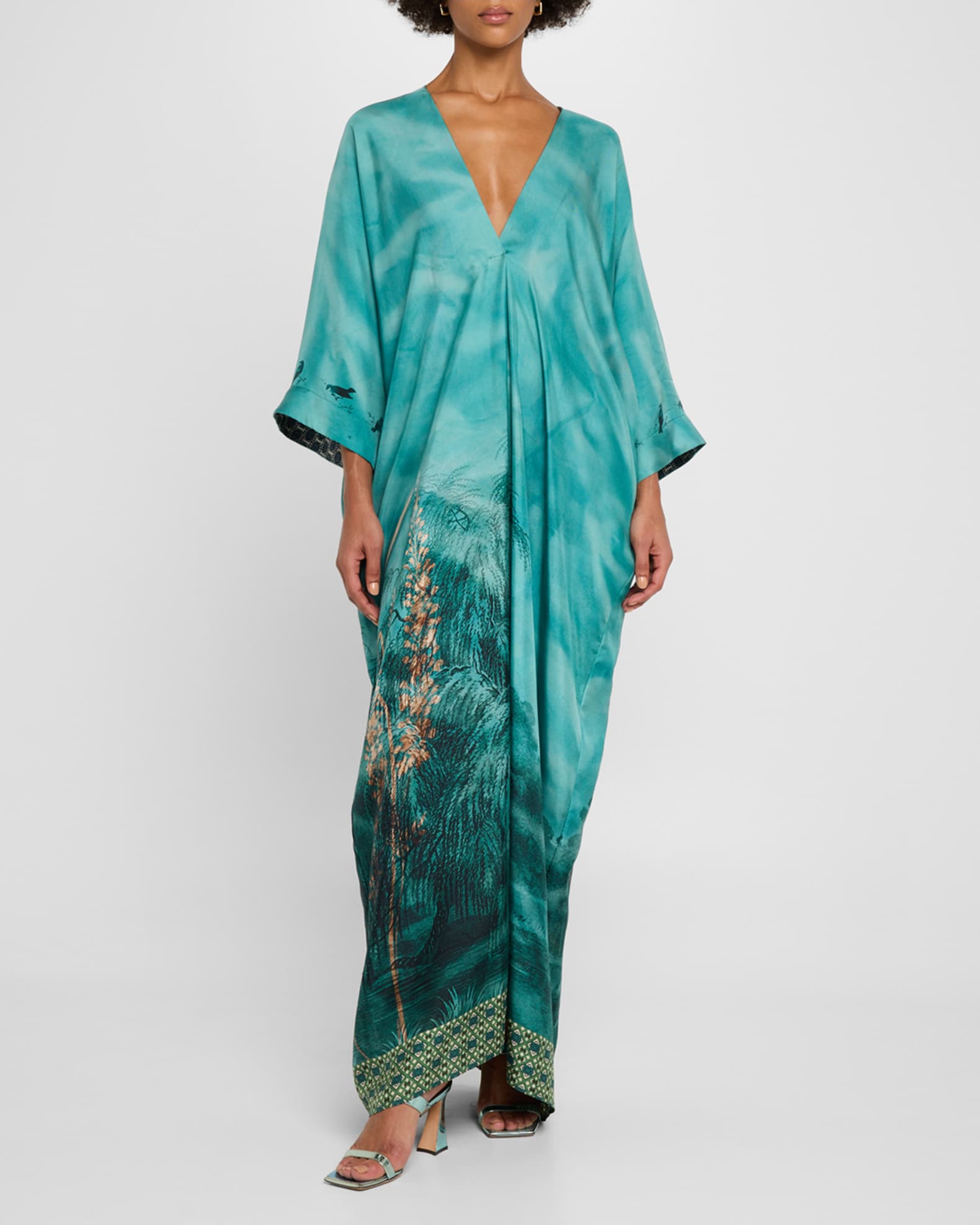 Botanical-Print Silk Maxi Dress 1