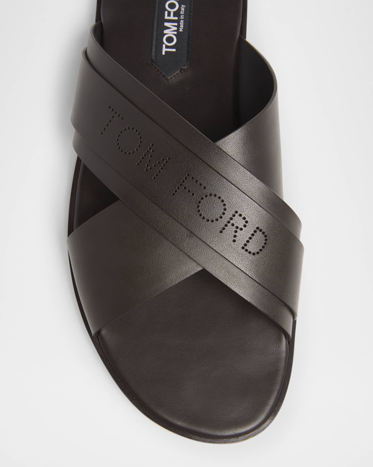 TOM FORD Men's Preston Smooth Leather Slide Sandals | Neiman