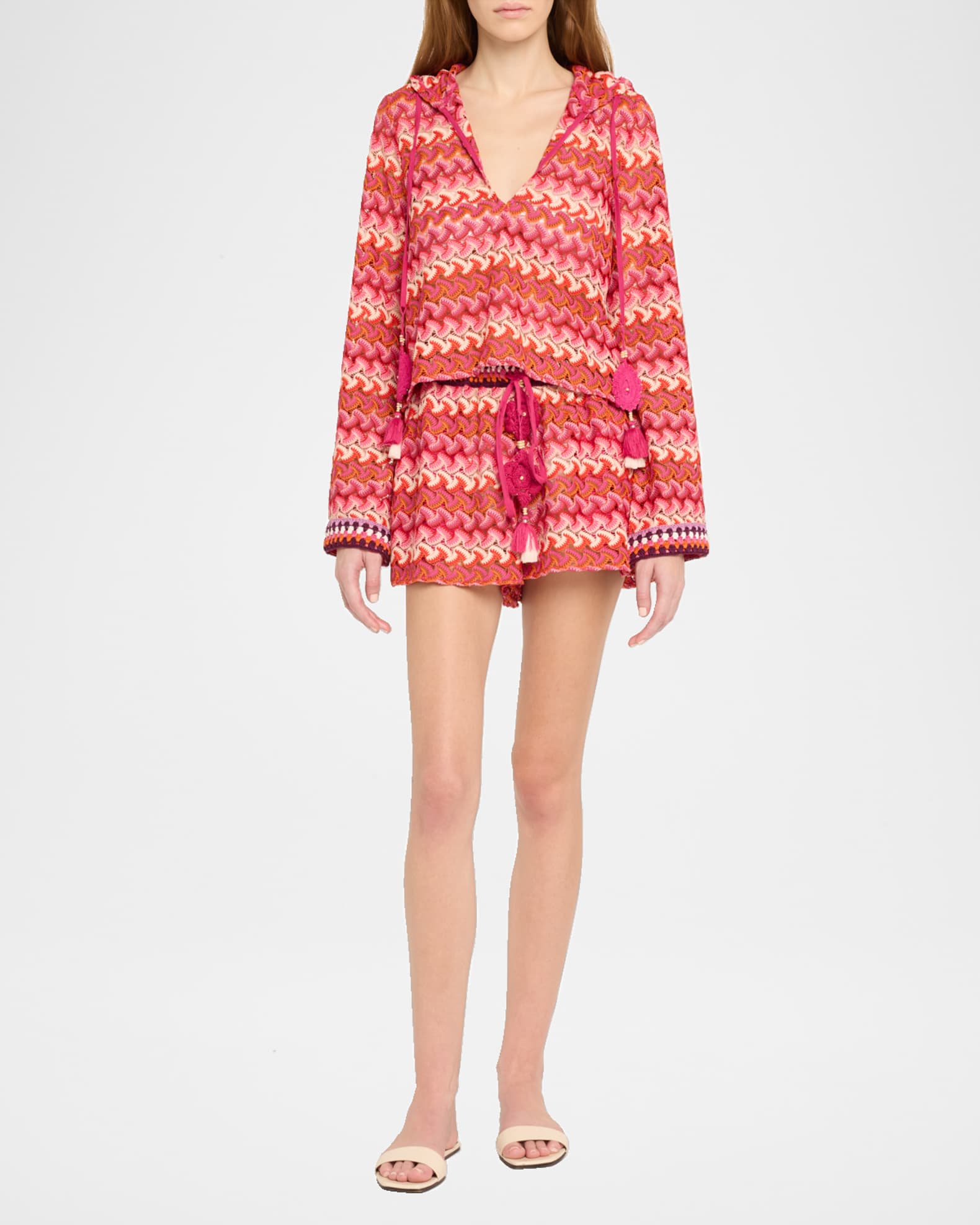 Cline Chevron Knit Hooded Crop Top 1