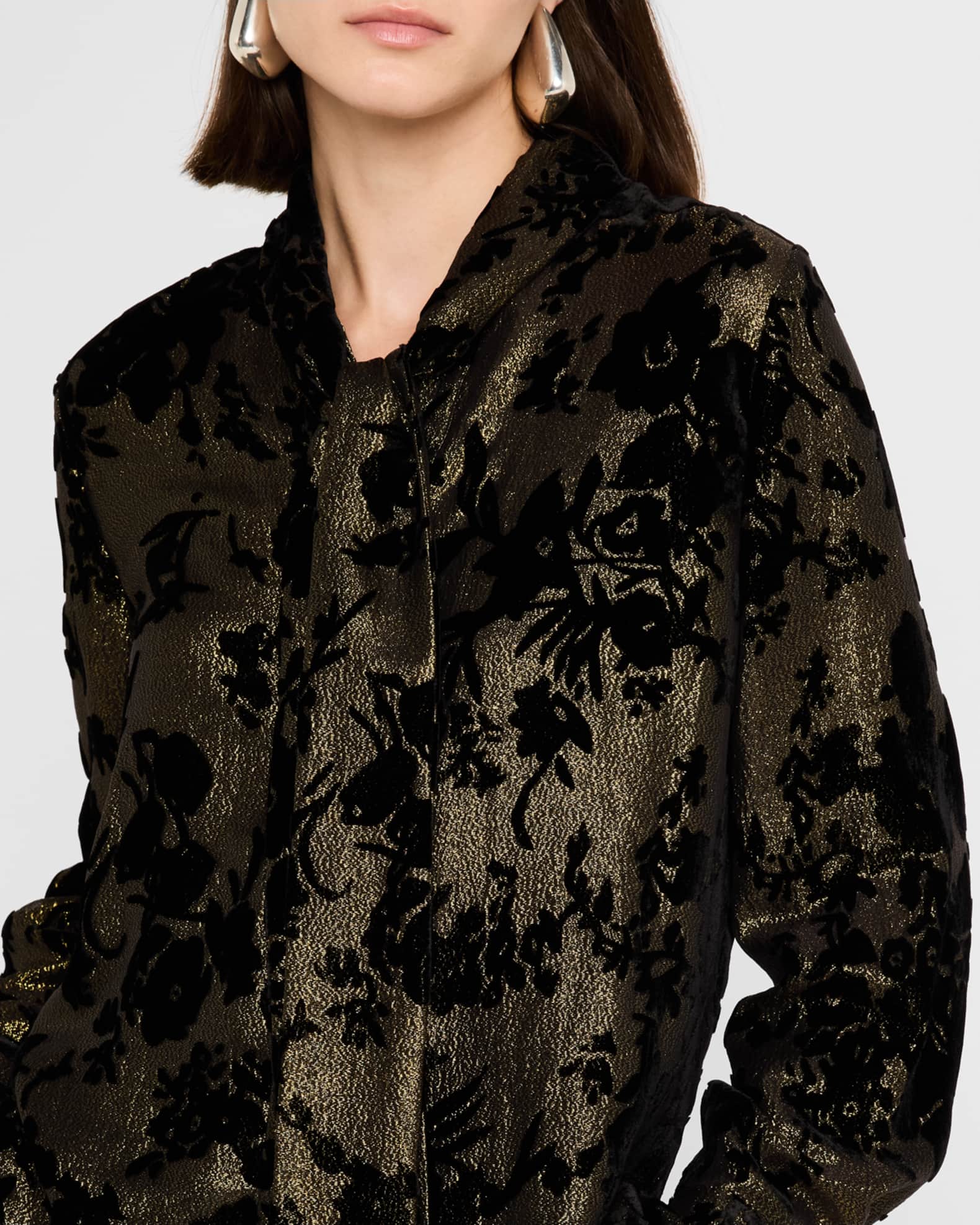 Ungaro Tie-Neck Metallic Floral Jacquard Blouse | Neiman Marcus