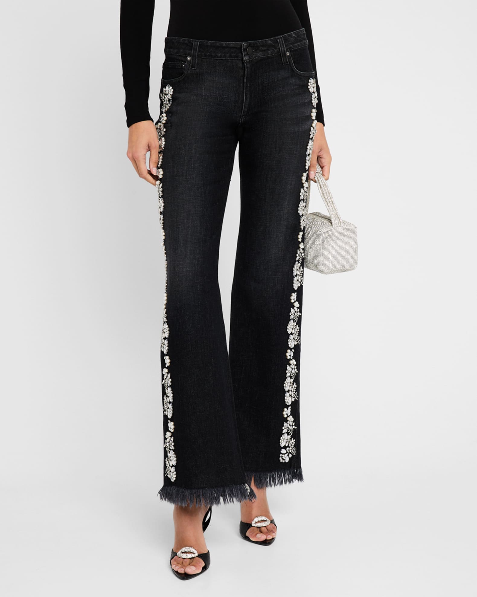 Alice + Olivia Roxie Embellished Straight-Leg Jeans | Neiman