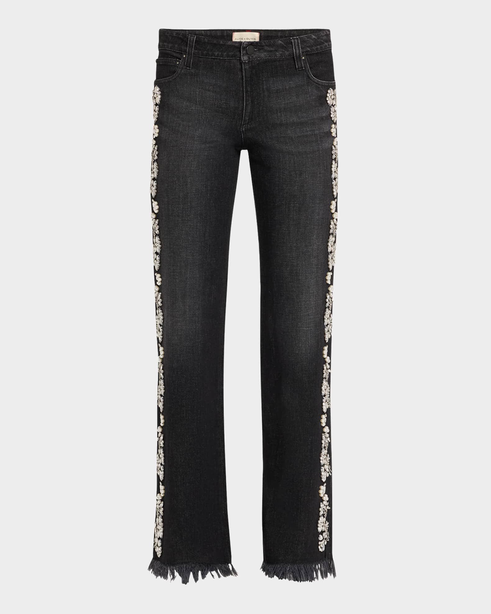 Roxie Embellished Straight-Leg Jeans 0