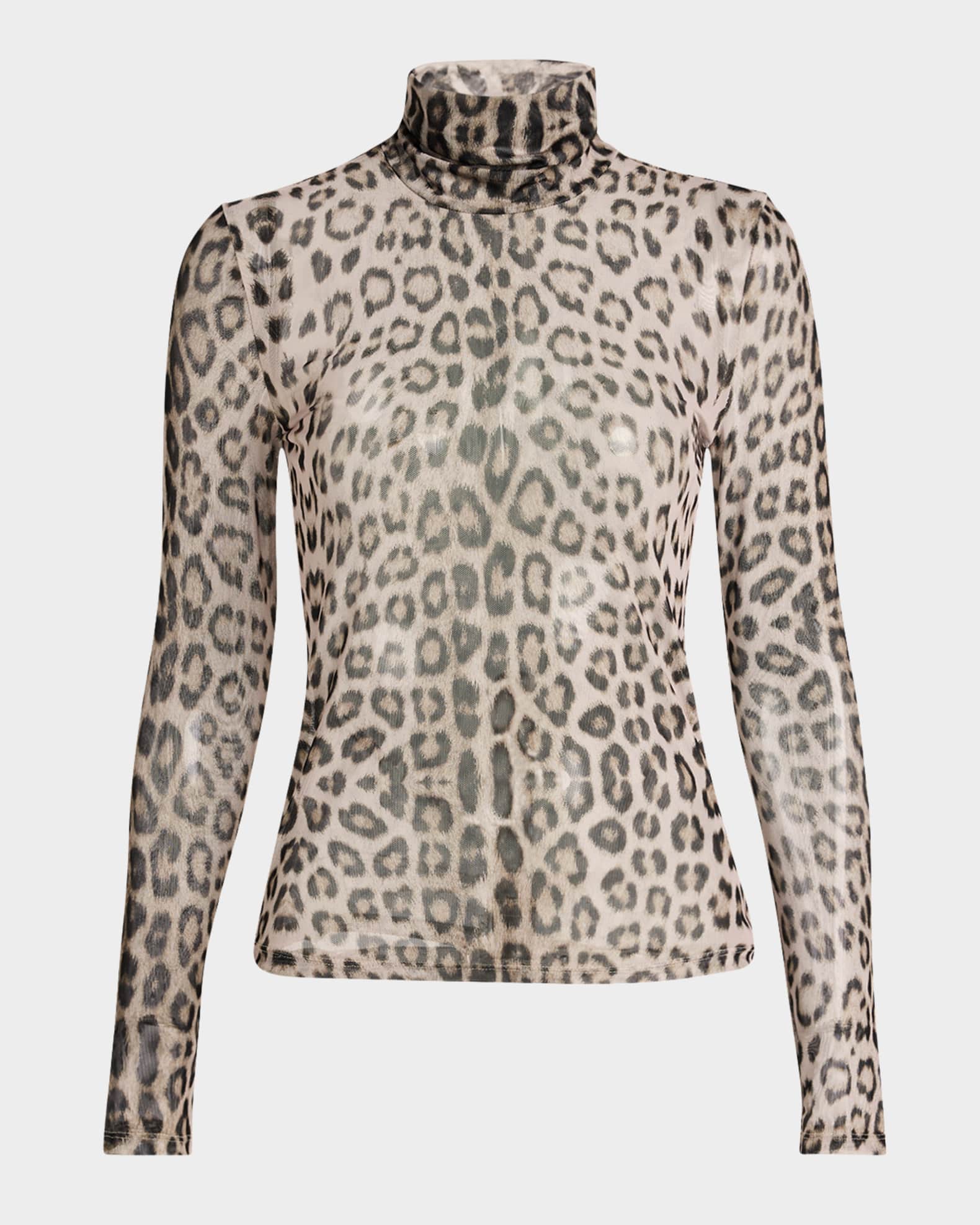 Tyla Leopard Mesh Turtleneck Top