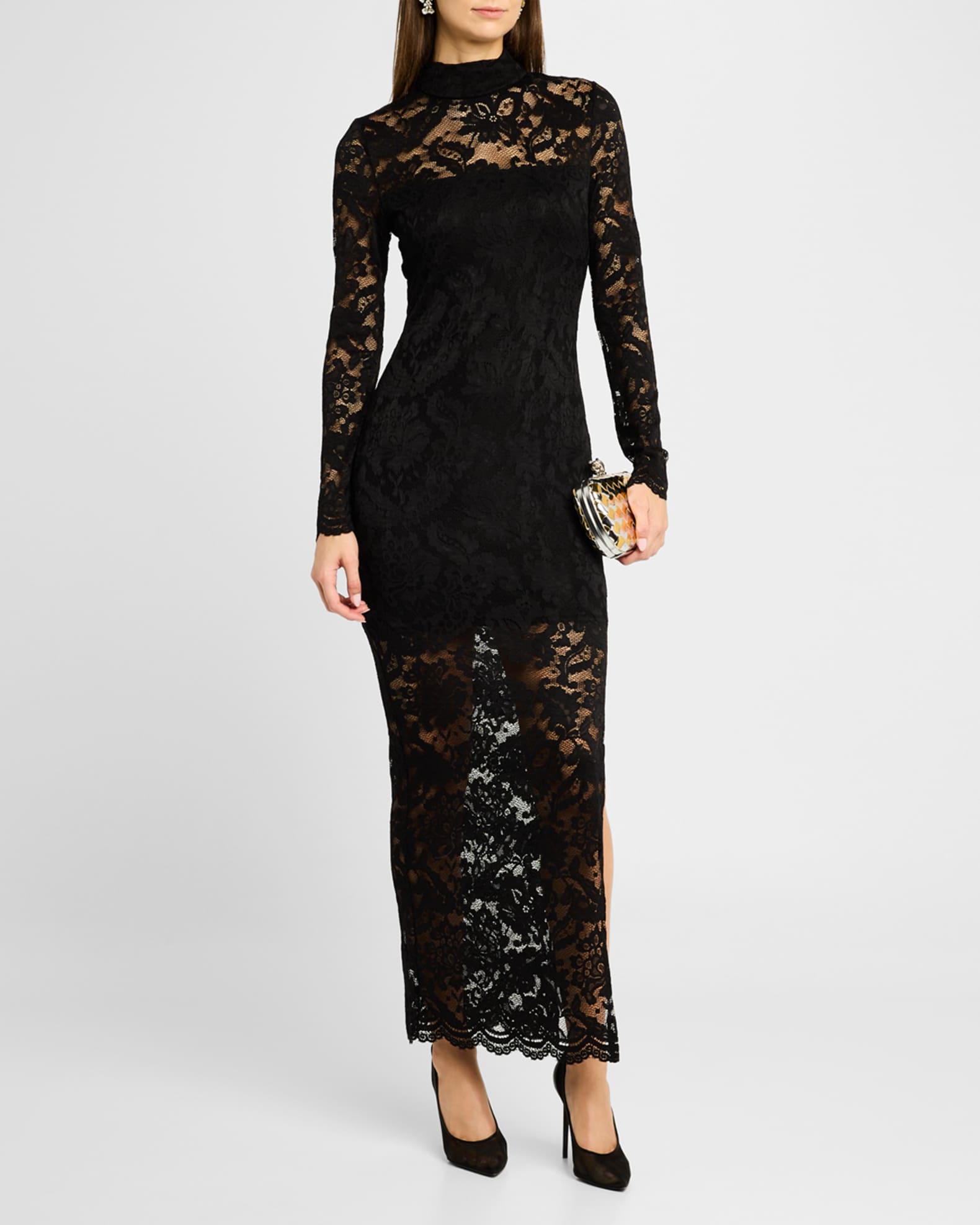 Black lace turtleneck dress cheap