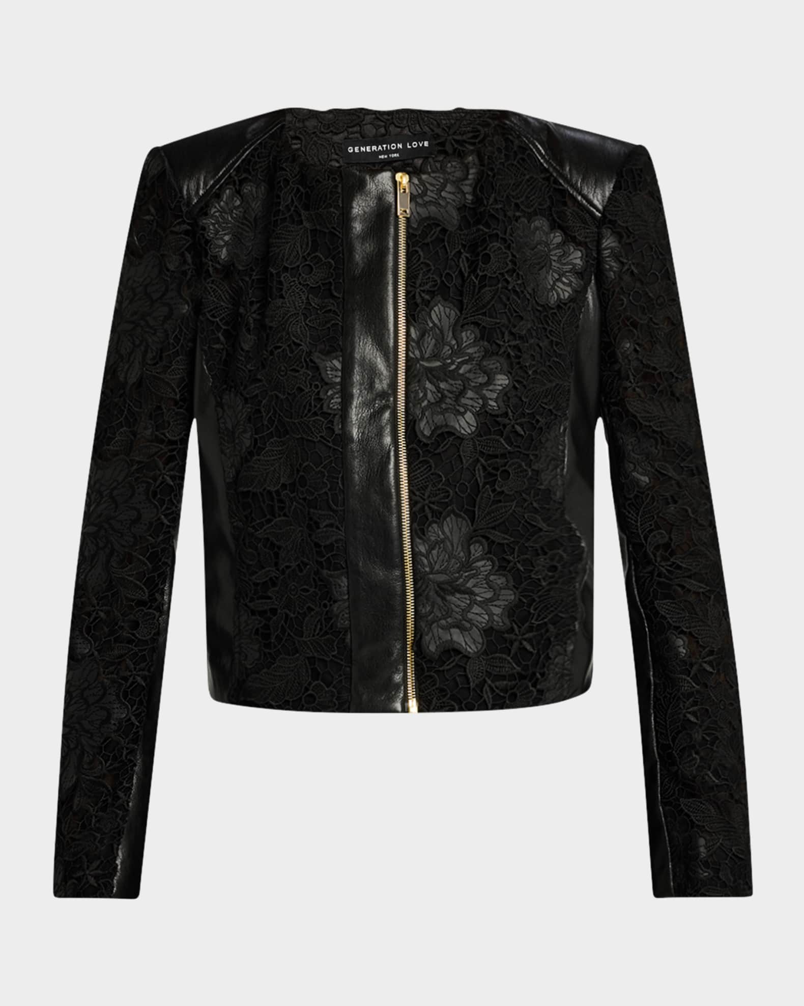 Dalma Vegan Leather Guipure Combo Jacket 0
