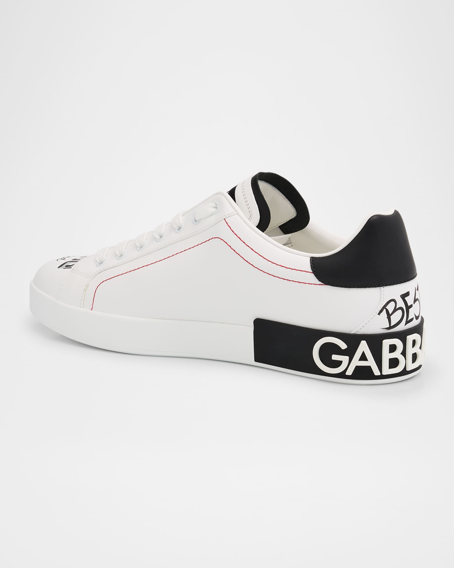 Dolce&Gabbana Men's Portofino Printed Leather Sneakers with