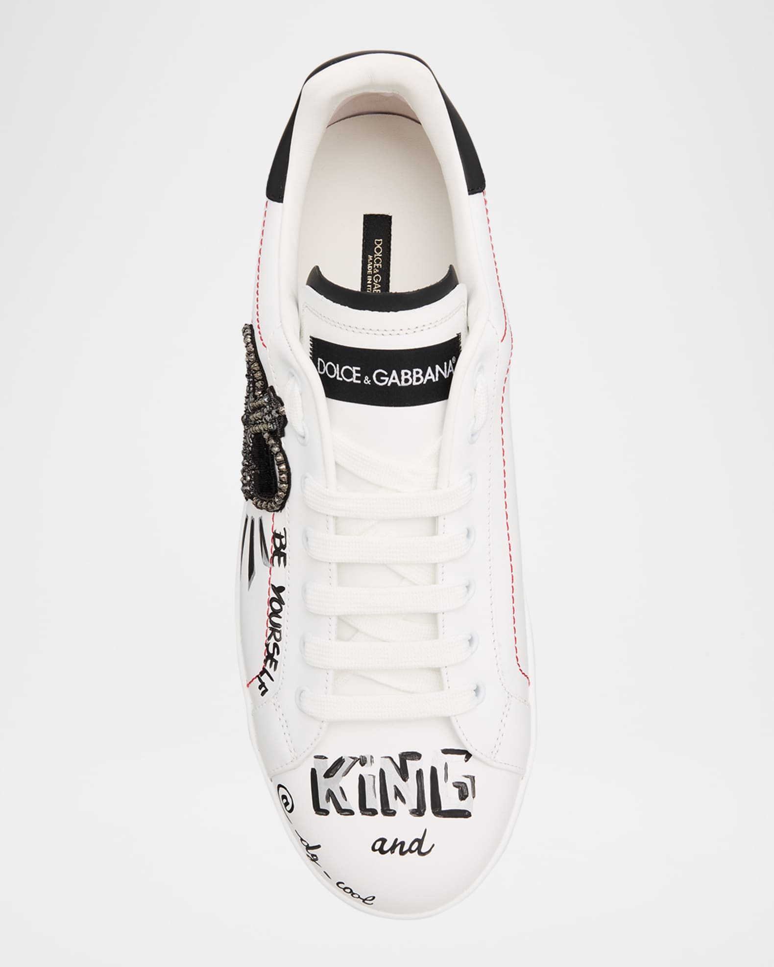 Dolce&Gabbana Men's Portofino Printed Leather Sneakers with