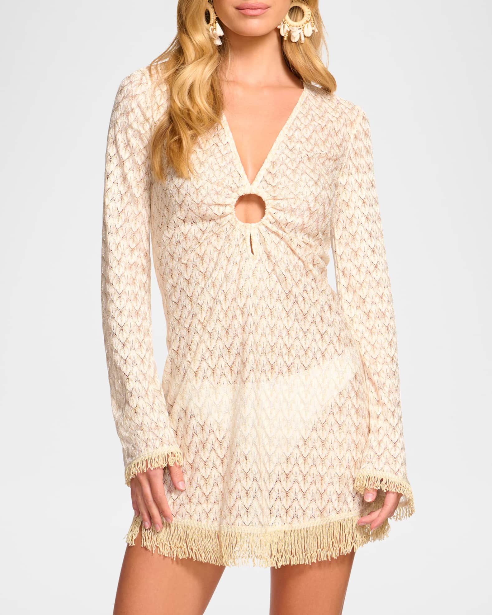 Ramy Brook Zig Zag Cassie Coverup Mini Dress in White Zigzag - S