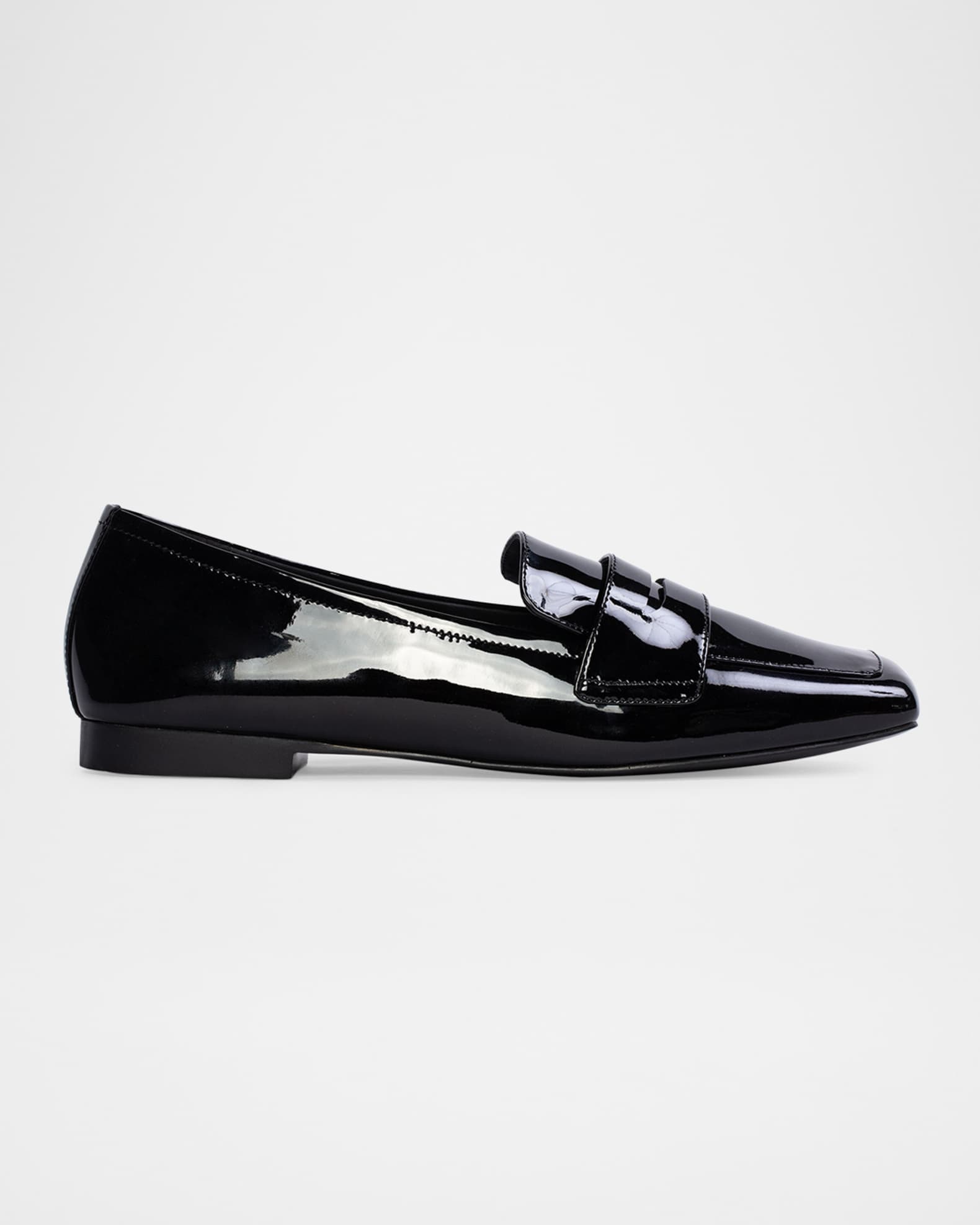 Black Patent Leather Square Toe Loafer Flats